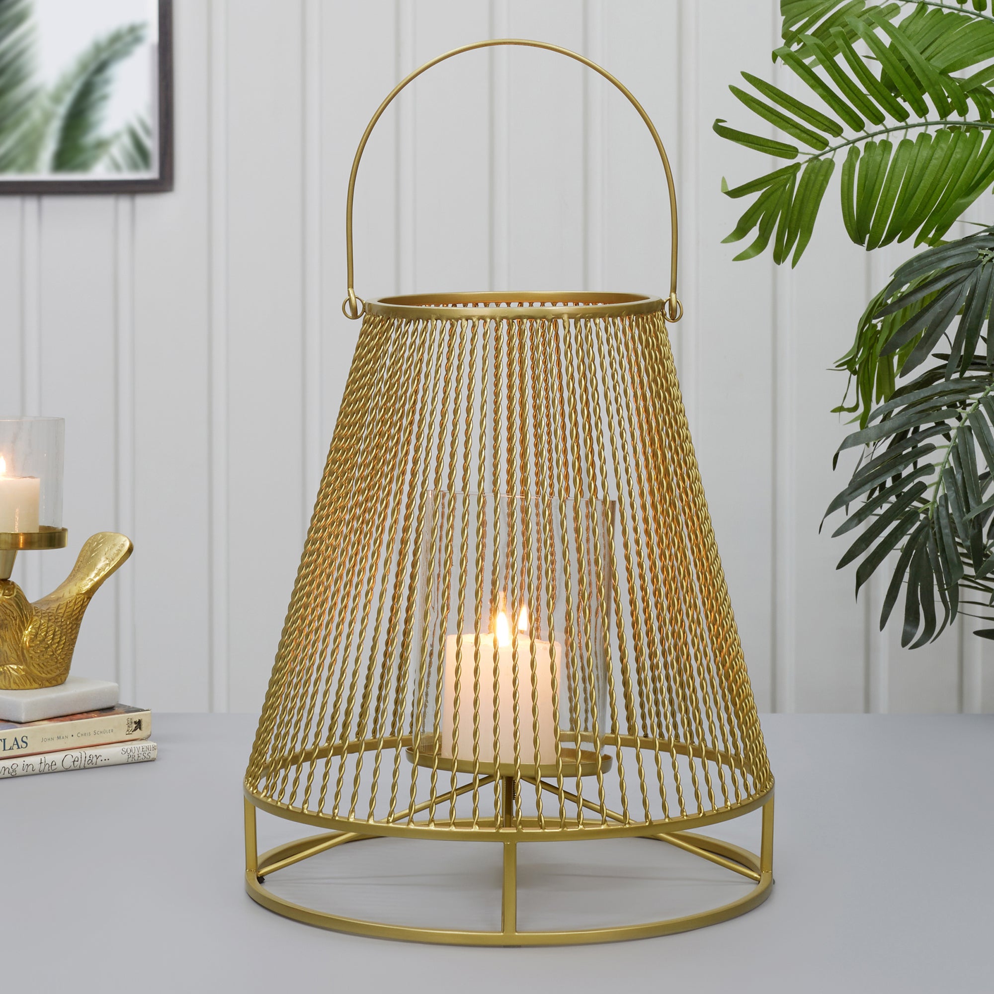 Apollo Iron and Glass Thread Dome Lantern 34x38 Cm in Gold Colour