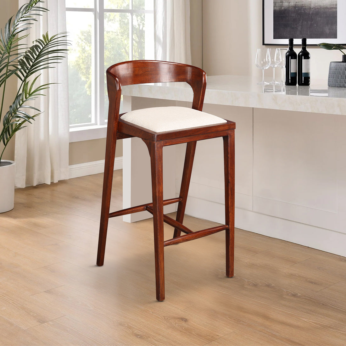 Eleganza Mango Wood Bar Stool in Beige & Walnut Colour