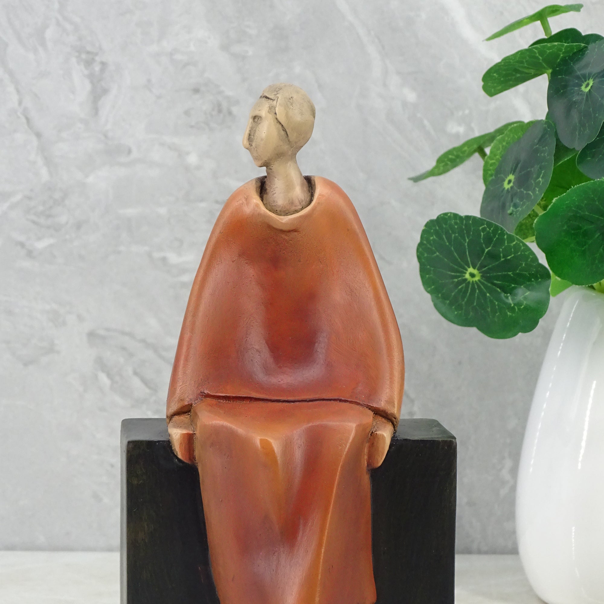 Alpine Polyresin Man Sitting On Bench 20 Cm in Brown Colour