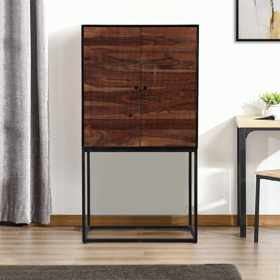 Sven Sheesham Wood(Rosewood) Storage Cabinets in Natural Sheesham & Black Colour