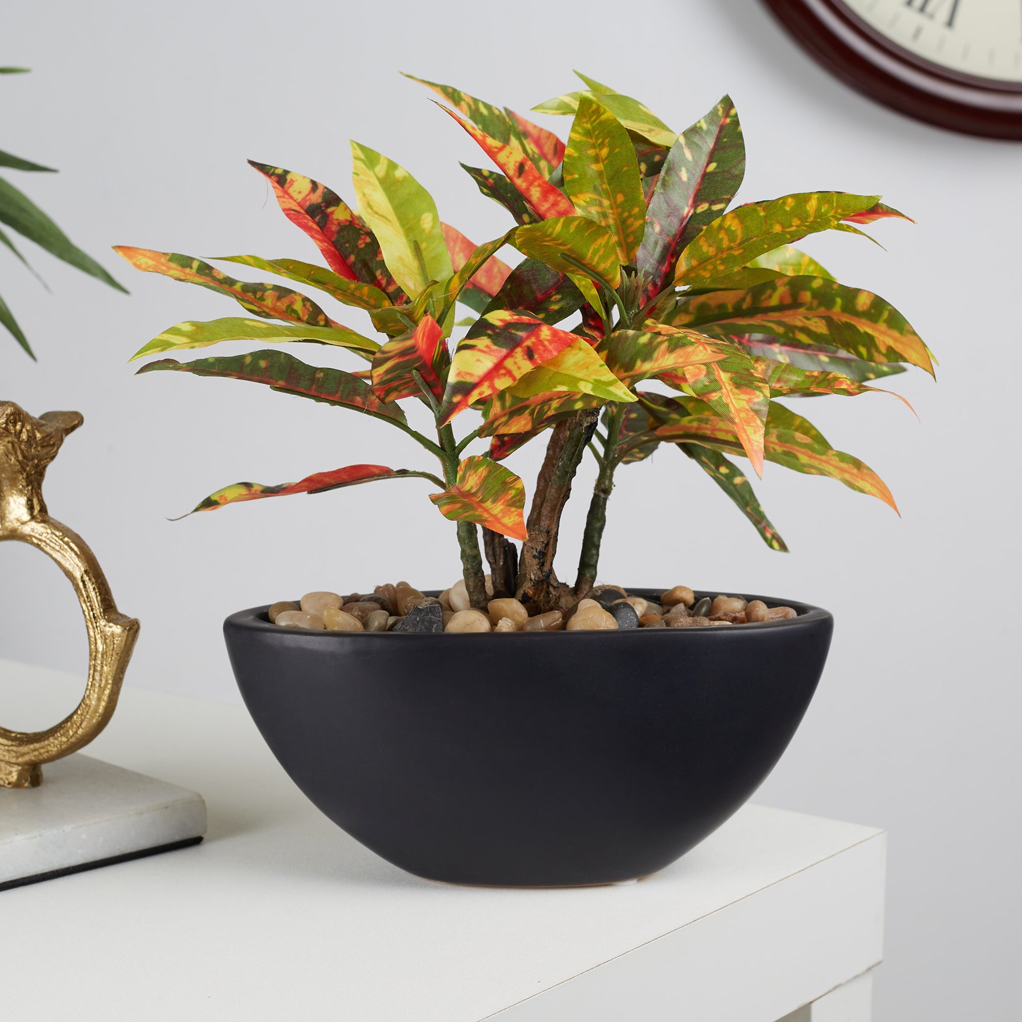Ilana Faux Codiaeum Ceramic Potted Plant 29 Cm in Green Colour