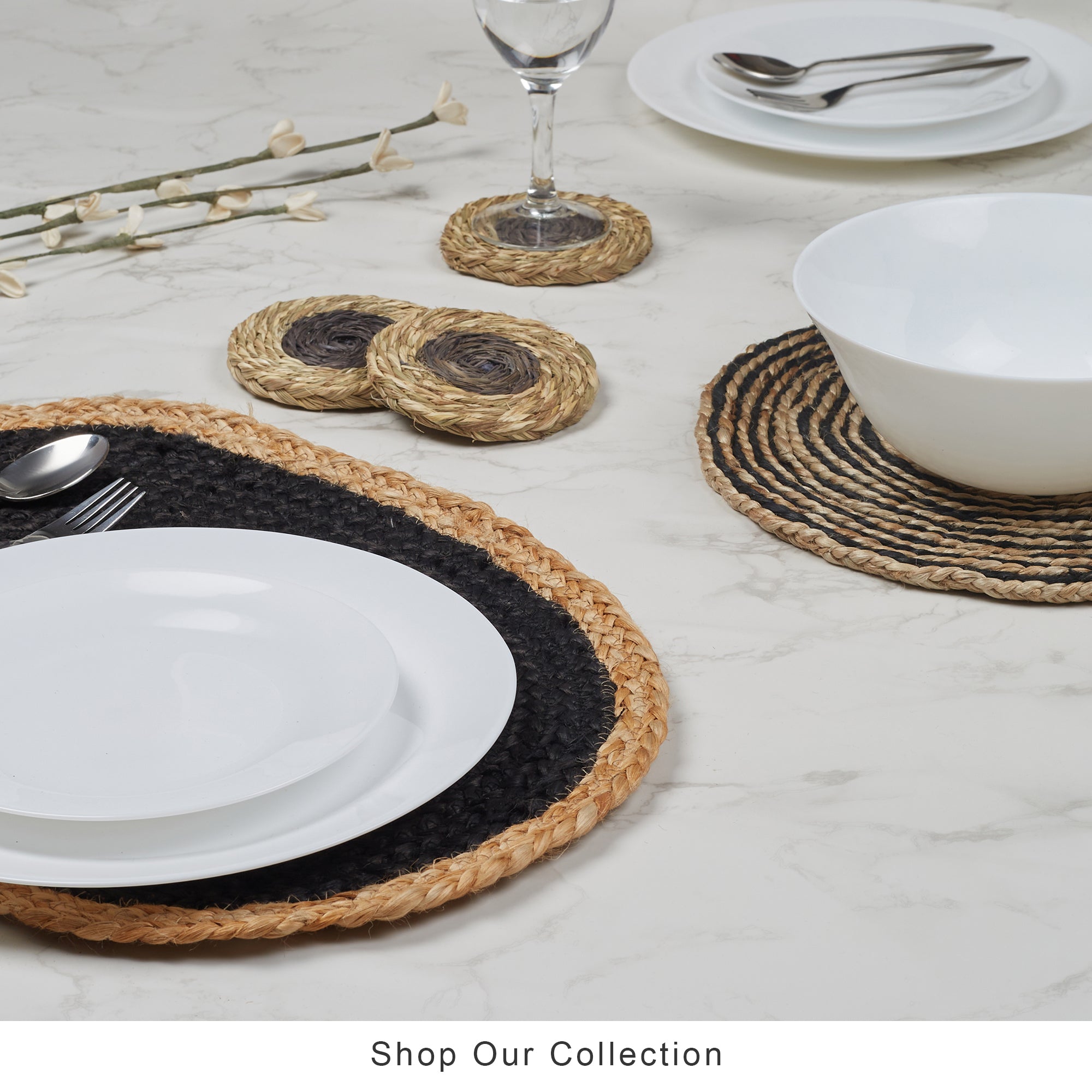 Ebony  Handmade Jute Placemat 38x38 Cm in Black Colour