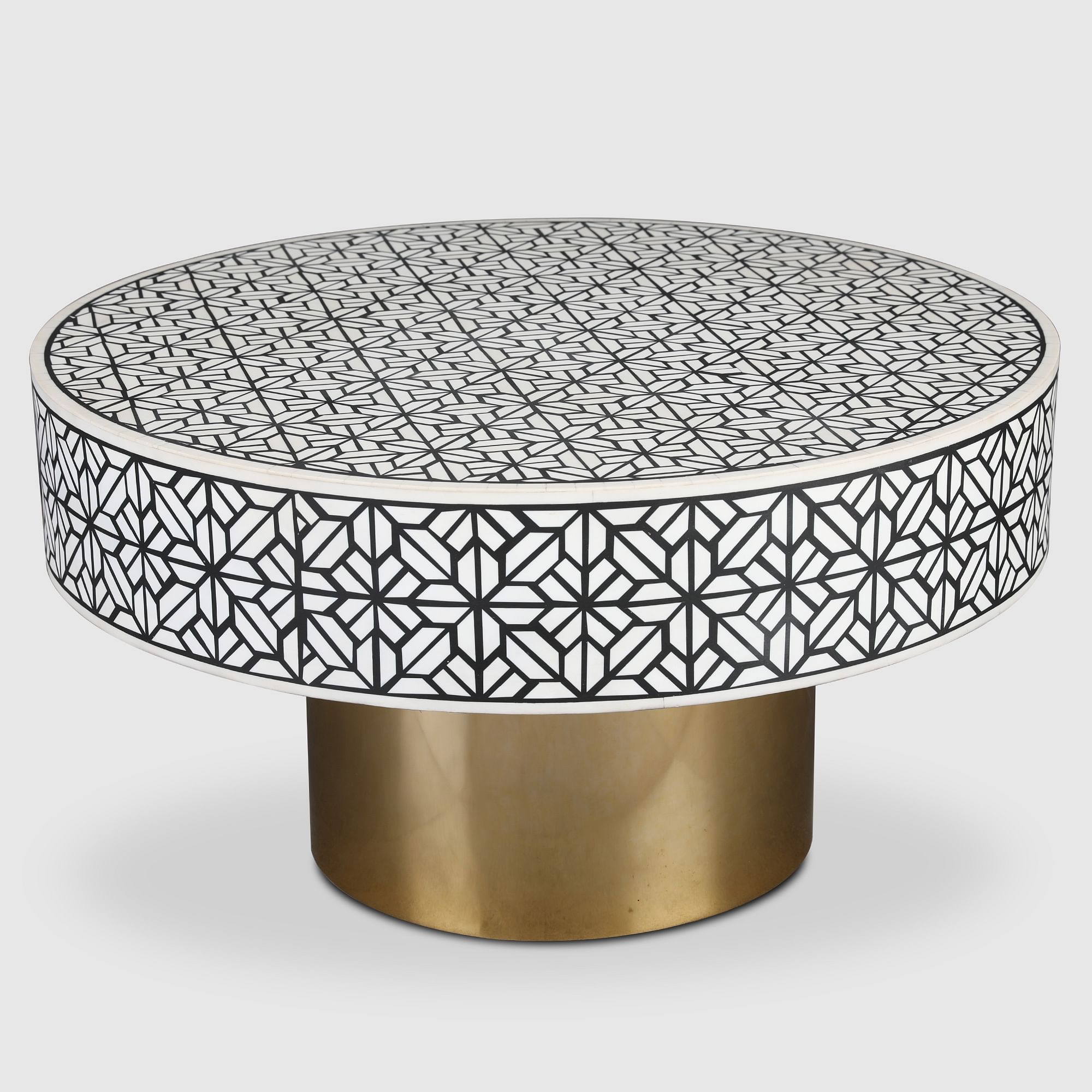 Ossein Iron New Center Table in Black & White Colour