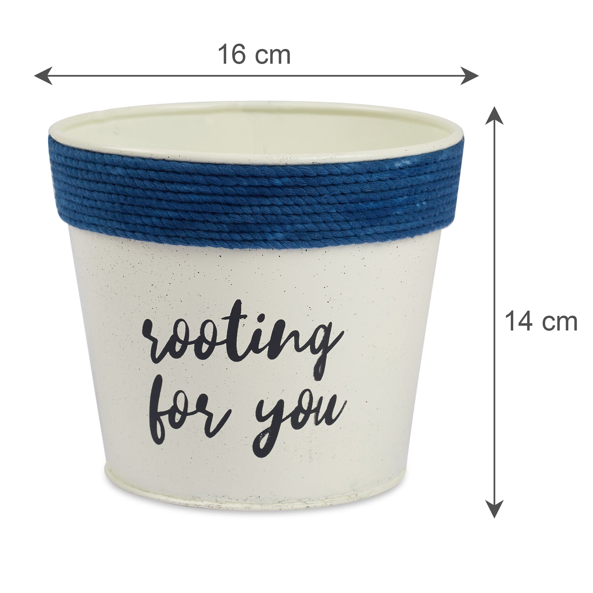 Pep Pop Metal Funky Quote Planter 14Cm in Off White & Indigo Colour