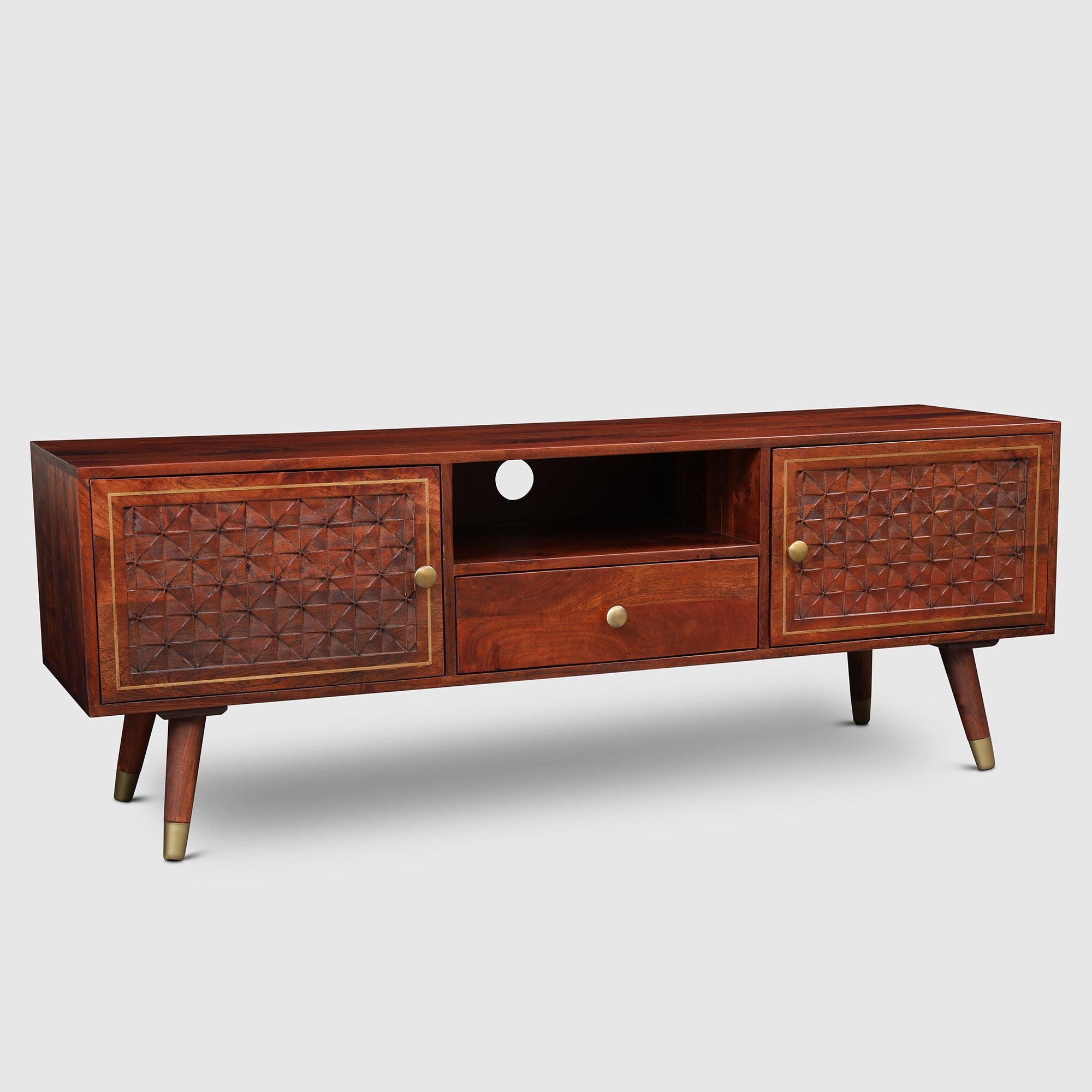 Phoolkari Full Height TV Unit in Honey Finish Colour