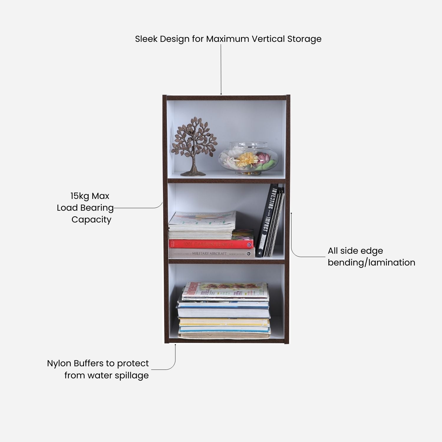 Mezzola Engineered Wood 3 Tier Bookshelf Small in Wenge Colour