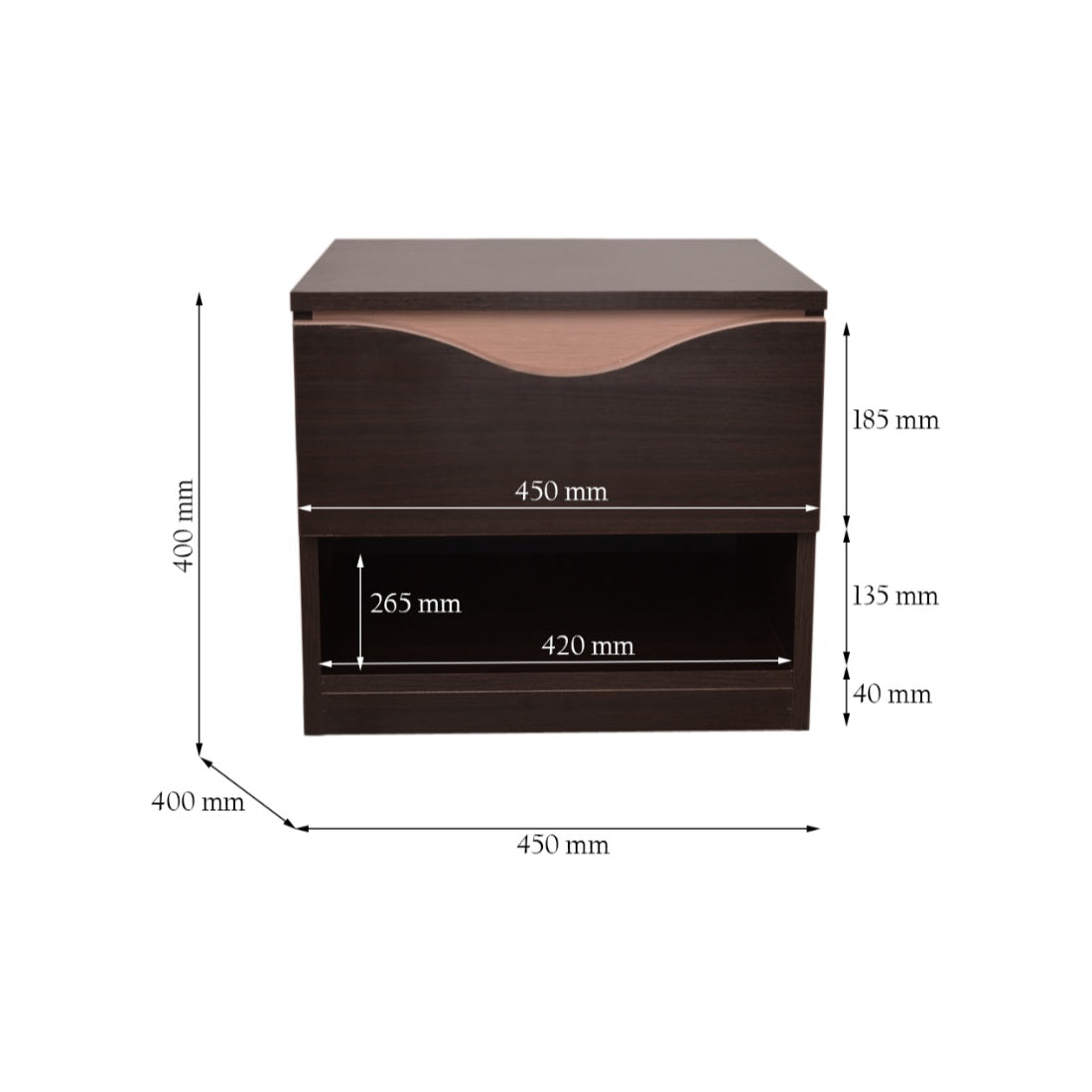 Swirl Night Stand in Wenge Colour