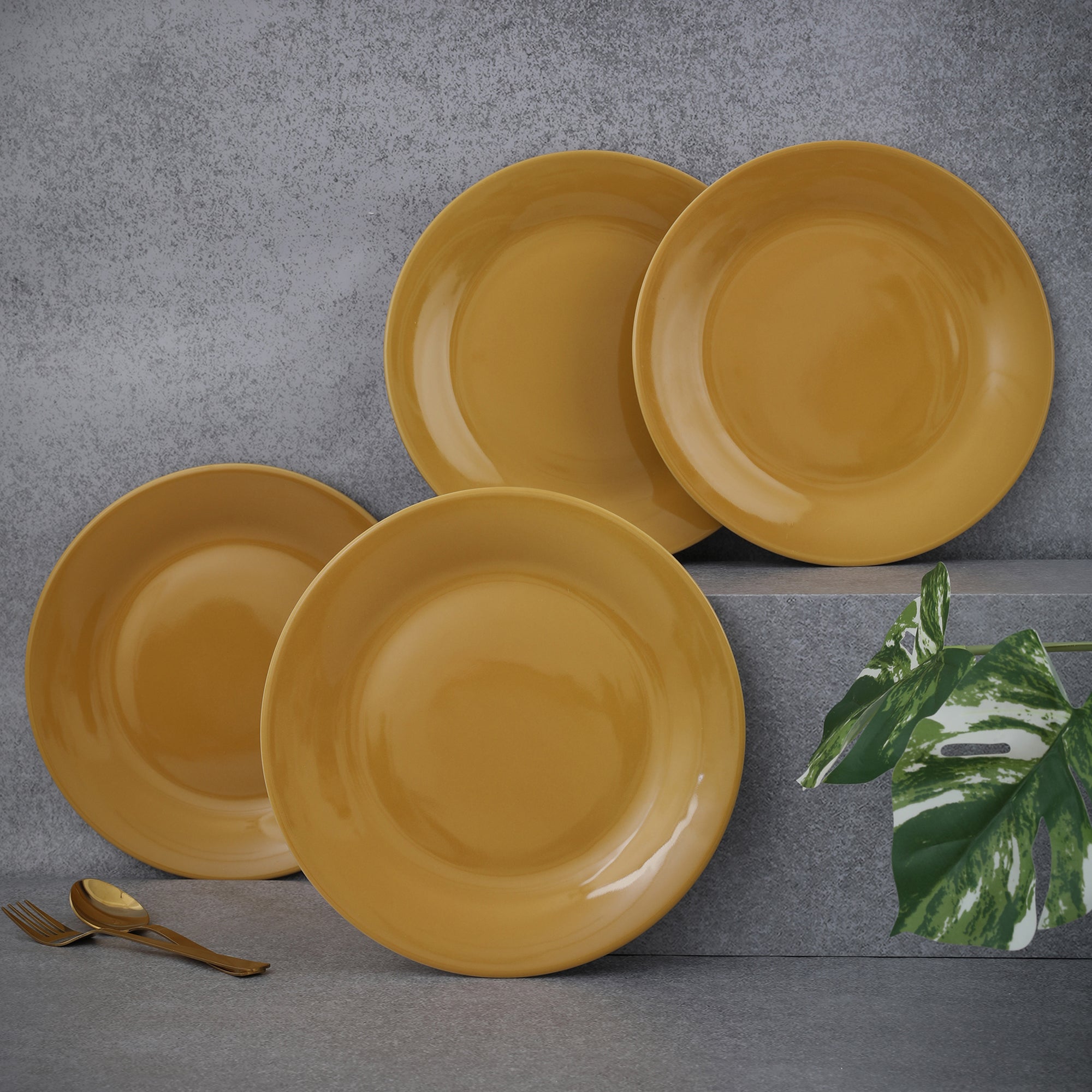 Palette Ceramic 10.5 Inch Dinner Plate 4 Pcs in Yellow Colour