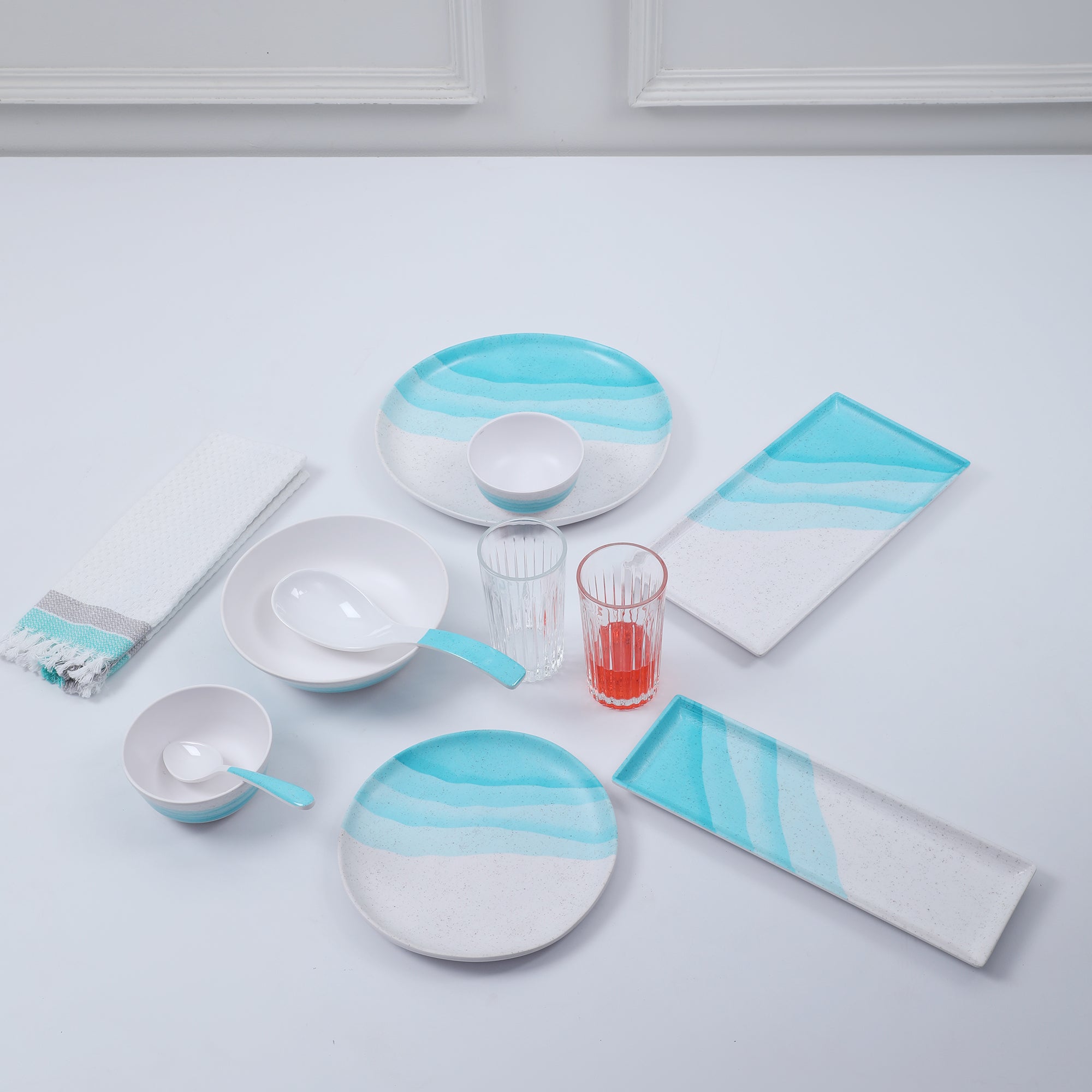 Emilia Melamine Speckles Serving Bowl in Dusky Blue Colour