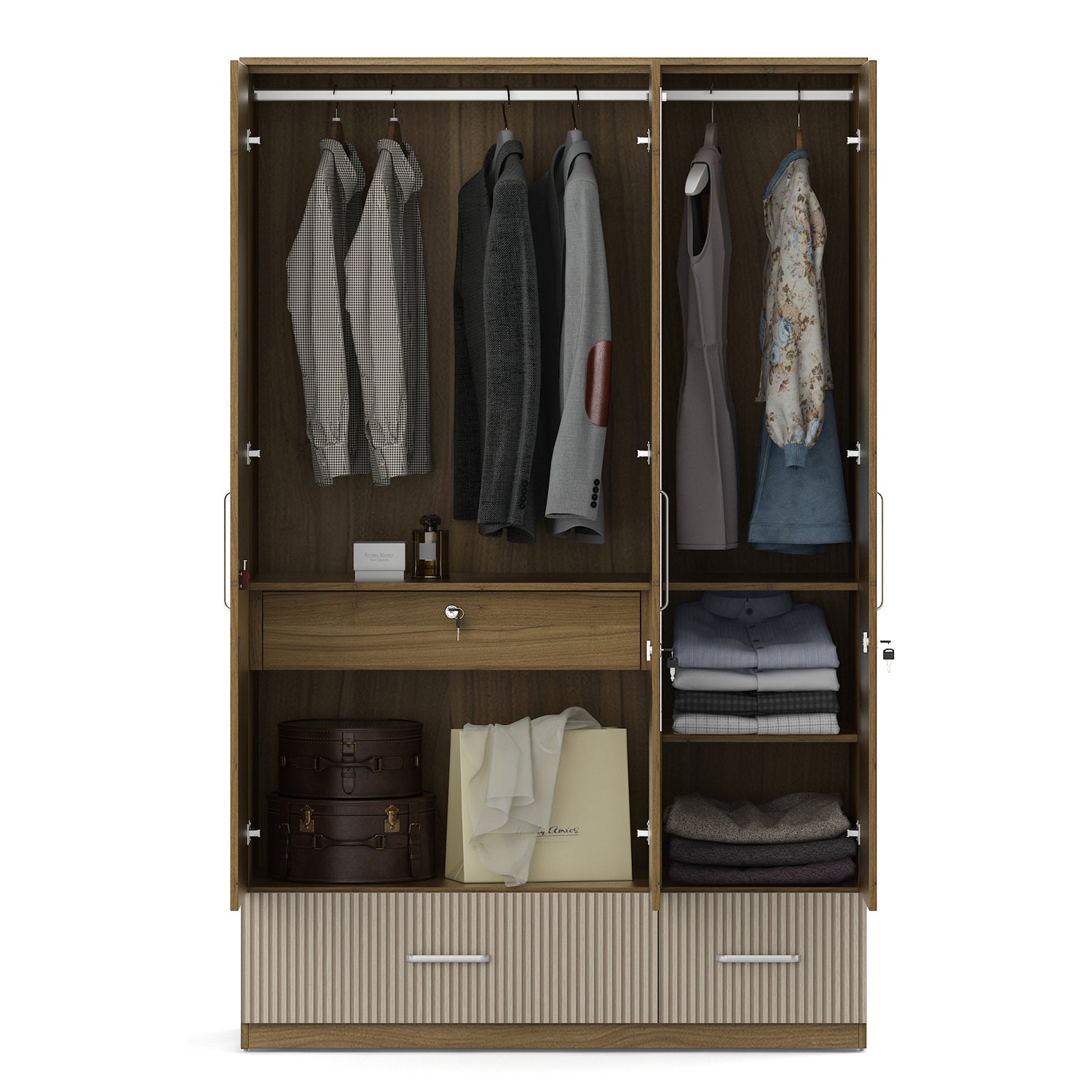 Diago Queen Bed Box Storage with Three Door Wardrobe Set