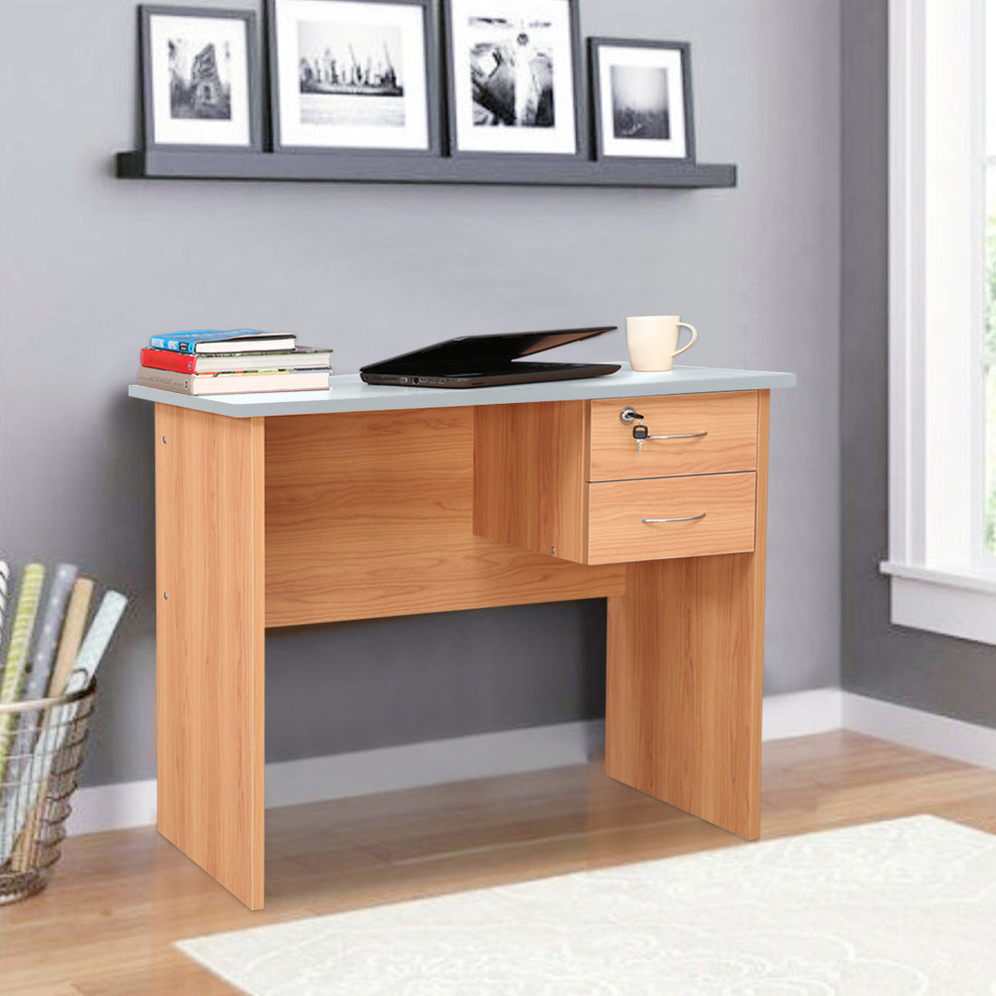 Simply Study Table in Honey + White Colour
