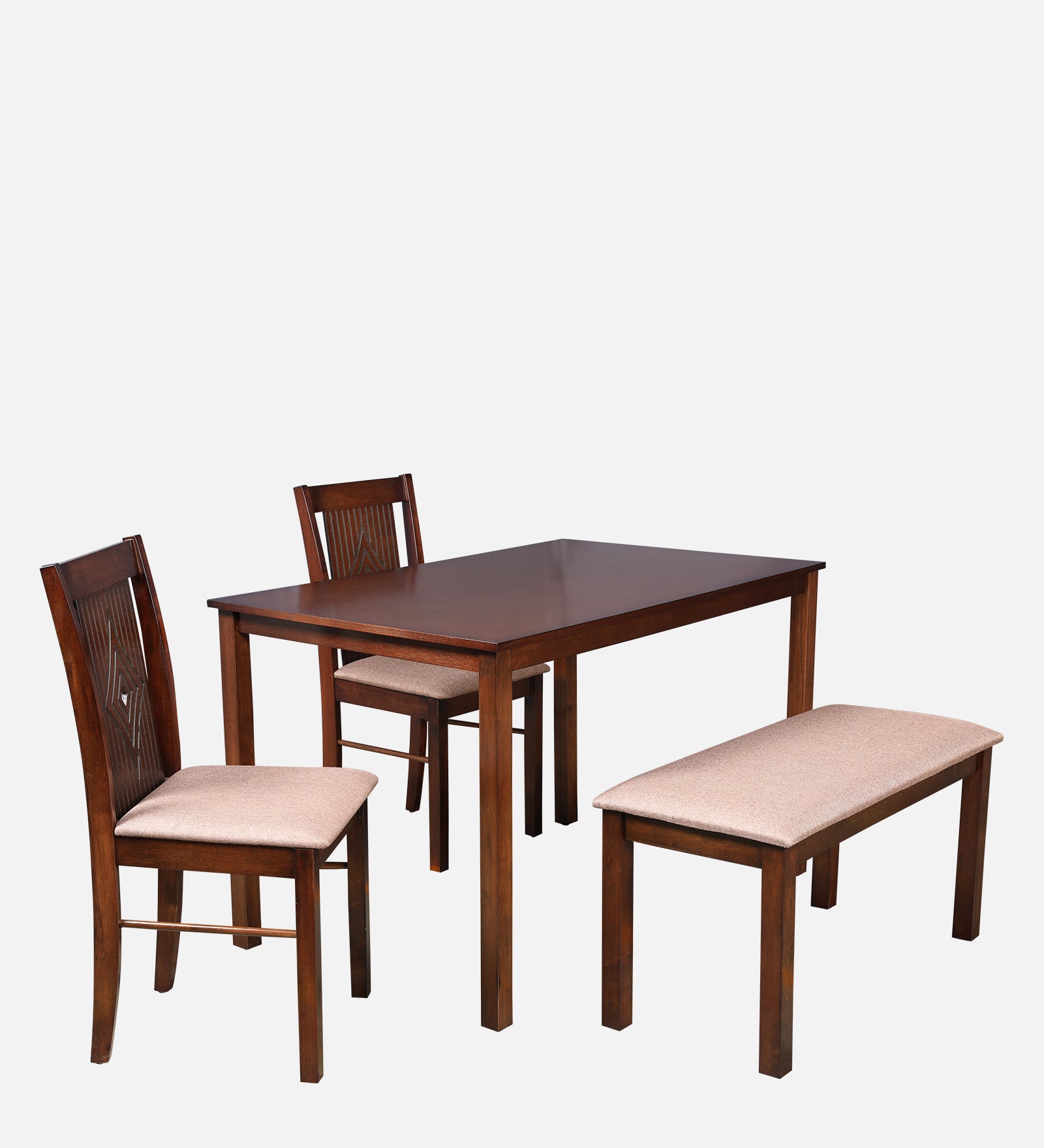 Aravali Rubber Wood Four Seater Dining Set With Bench in Antique Cherry Colour