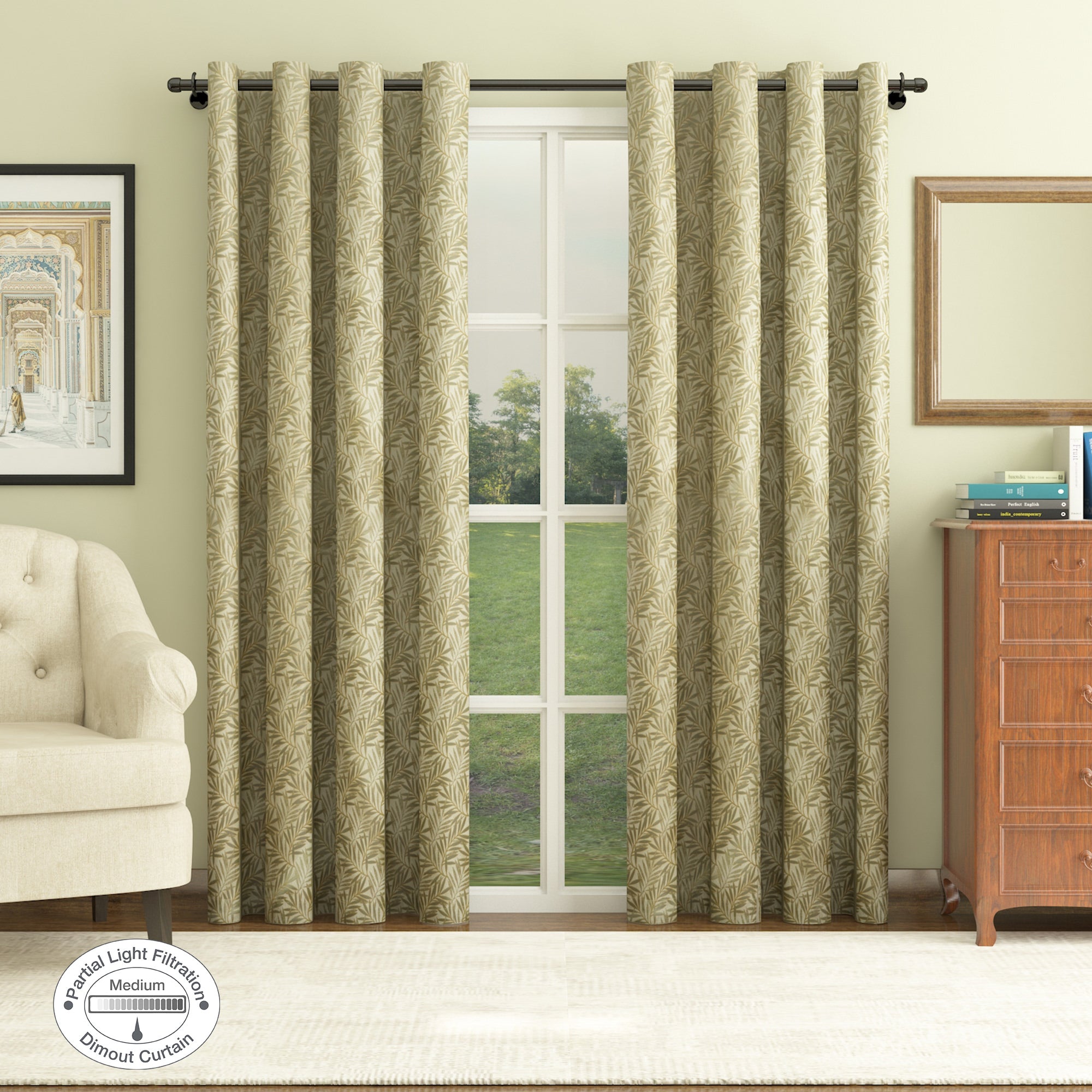 Amour Set of 2 Jacquard Dim Out Door Curtains 7 Feet in Turq Colour