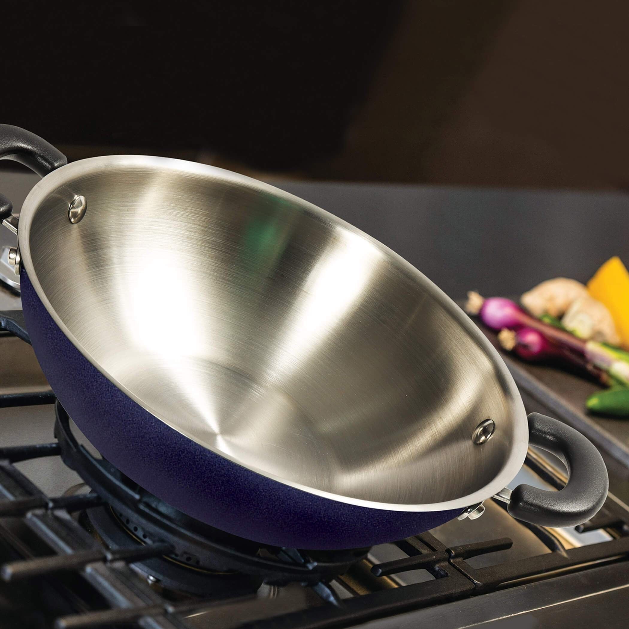 Centennial Stainless steel Induction Suitable Kadai 22Cm 2.5Ltr in Blue Colour