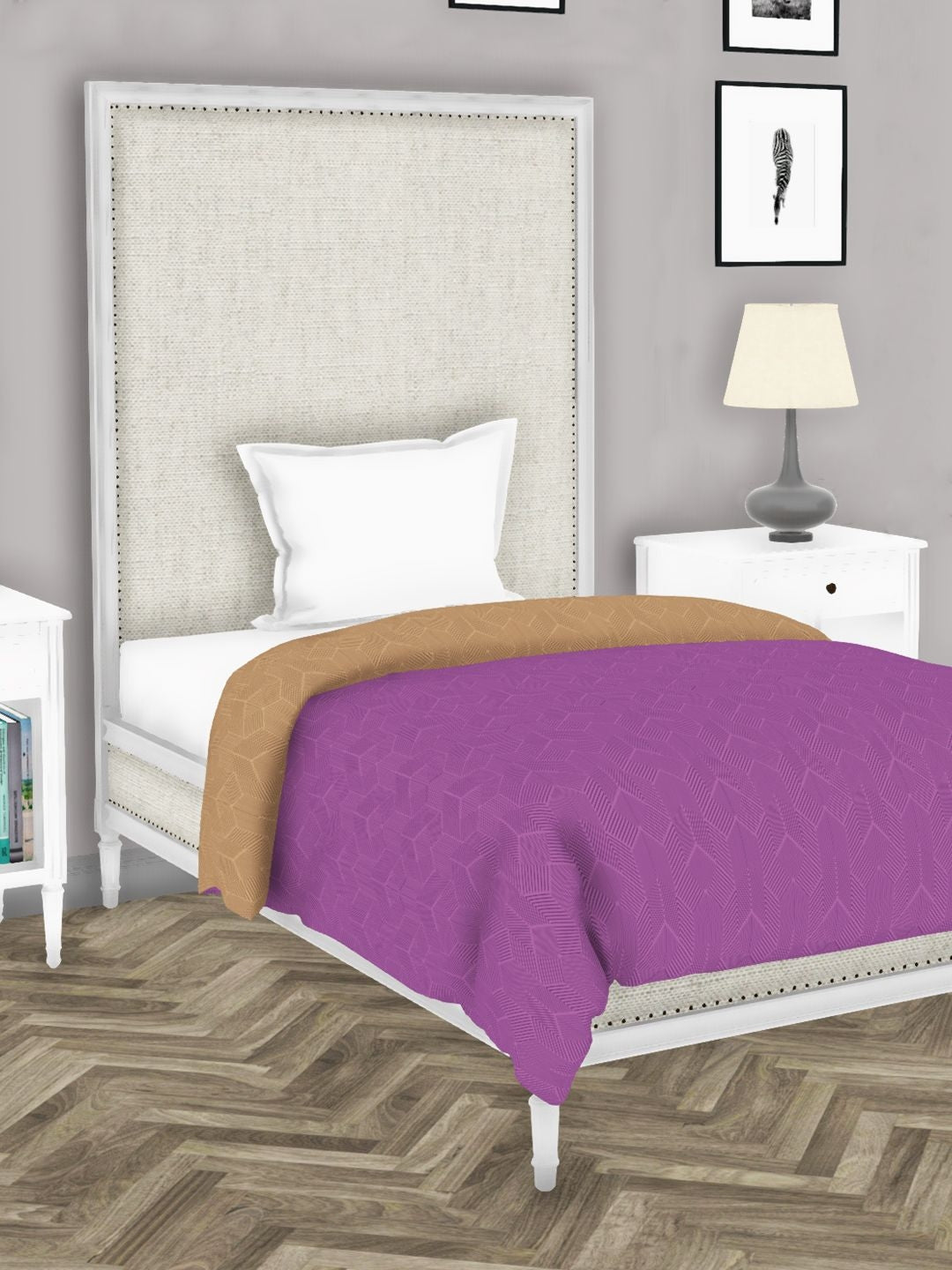 Botanical Cotton Single Comforter 152X229 Cm in Purple/Beige Colour