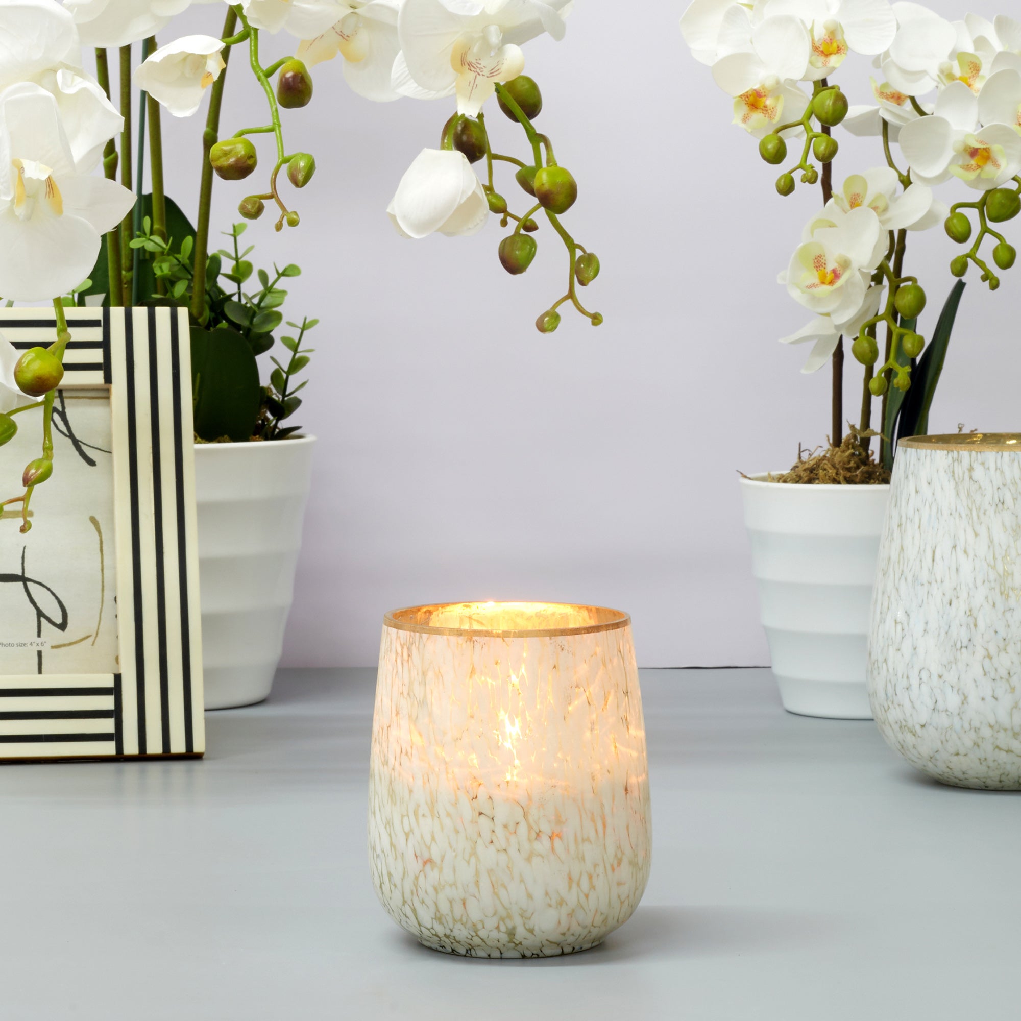 Phiona Glass Textured Handcrafted Vase 9 Cm in White Colour