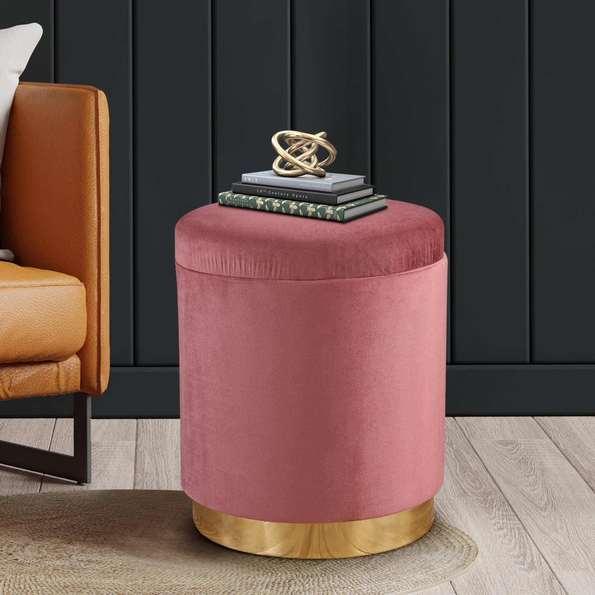 Barrel Fabric Ottomans in Blush Colour