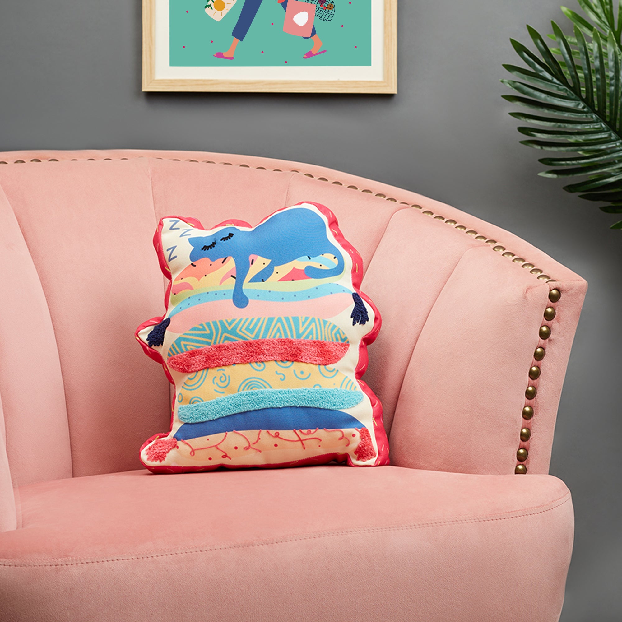 Good Life  Reversible Lazy Lamhe Digital Printed Shaped Cushion 33x36 Cm in Aqua Colour