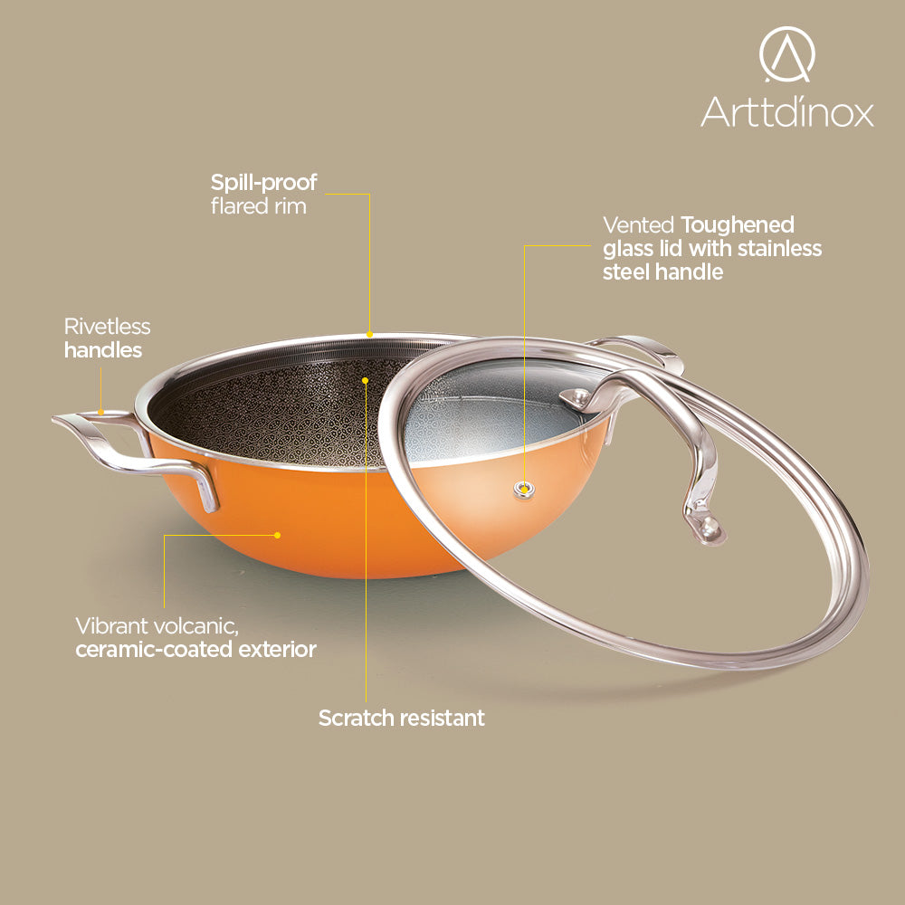 Vida Triply Kadhai 24cm Volcanic with Glass Lid