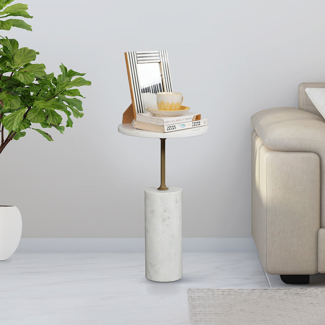 Mateo Marble Top Side Table in White Colour