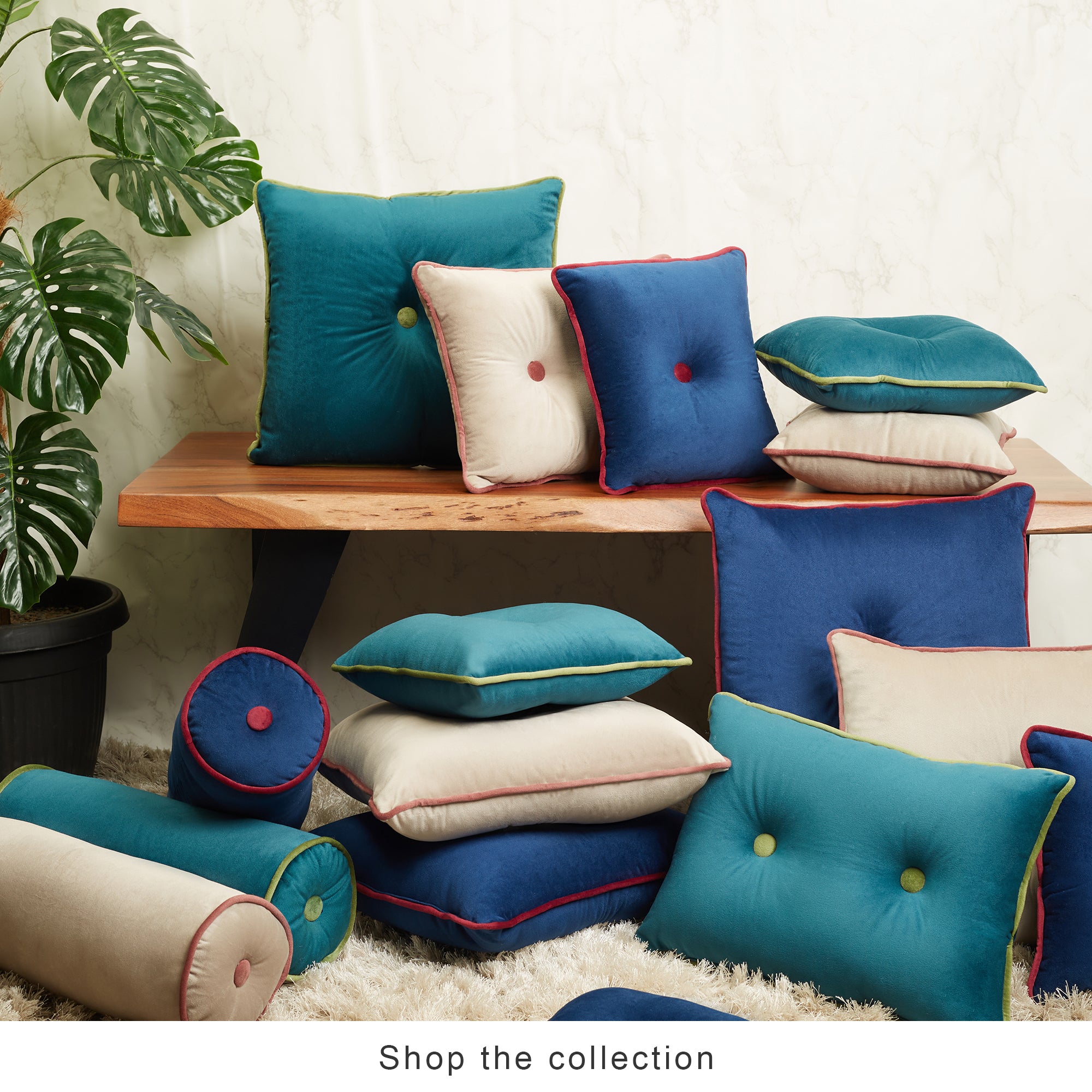 Fiesta Velvet Reversible Bolster 20x50 Cm in Teal Colour