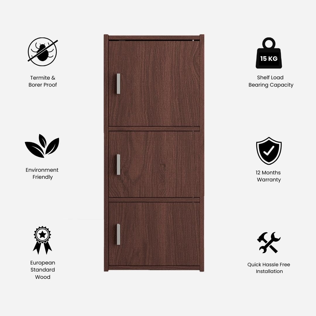 Albert Engineered Wood 3 Tier Cabinet in Cherry Brown Colour