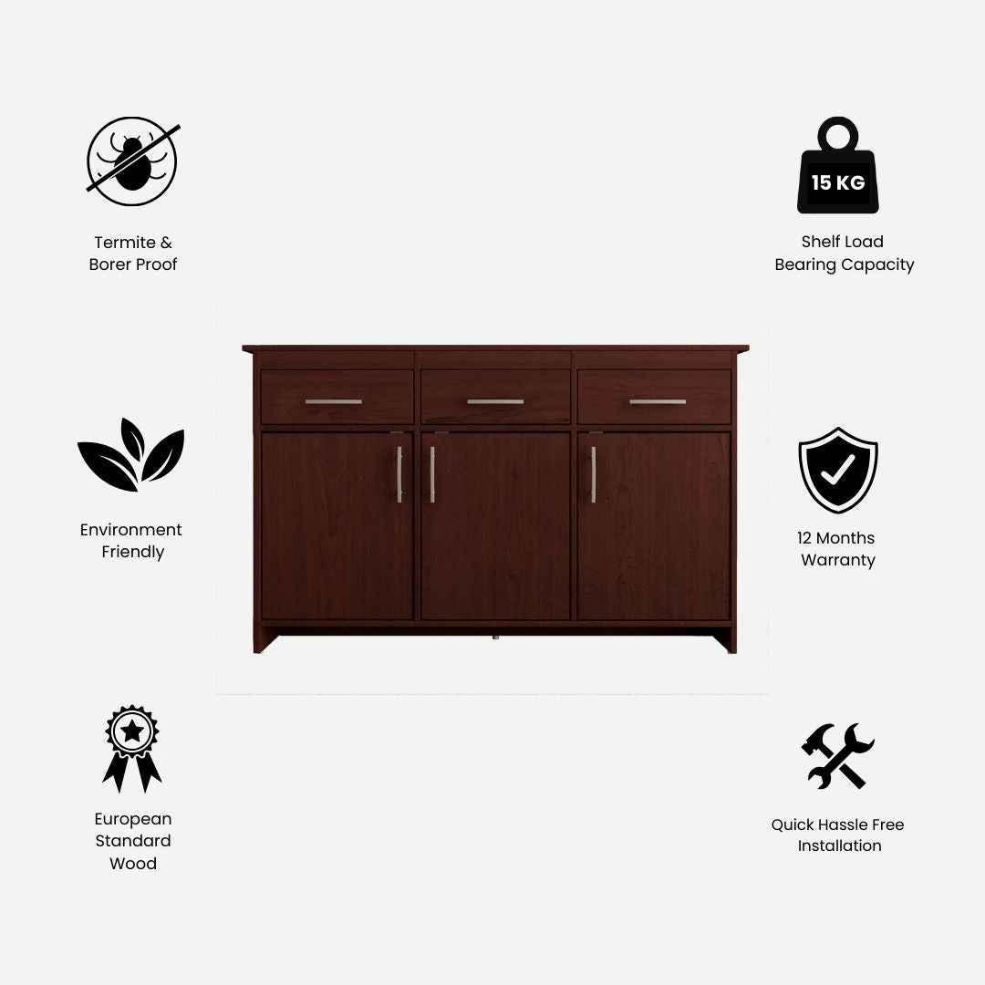 Albert Engineered Wood 3 Door Cabinet in Cherry Brown Colour