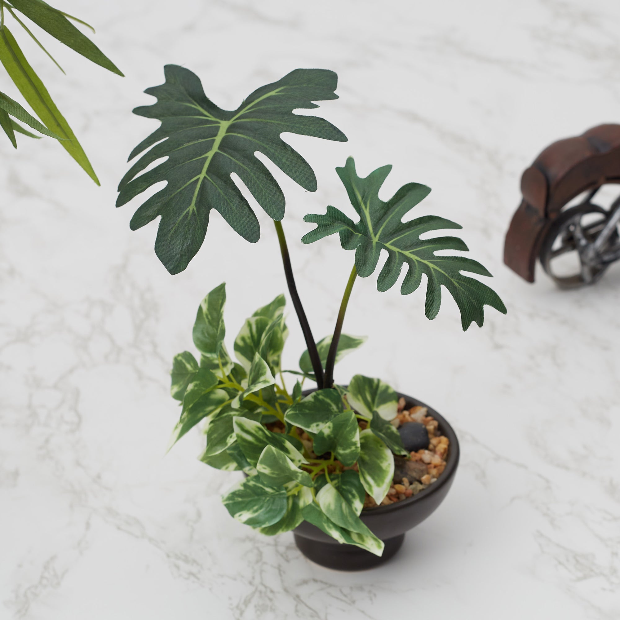 Ilana Faux Philodendron Ceramic Potted Plant 23 Cm in Green Colour
