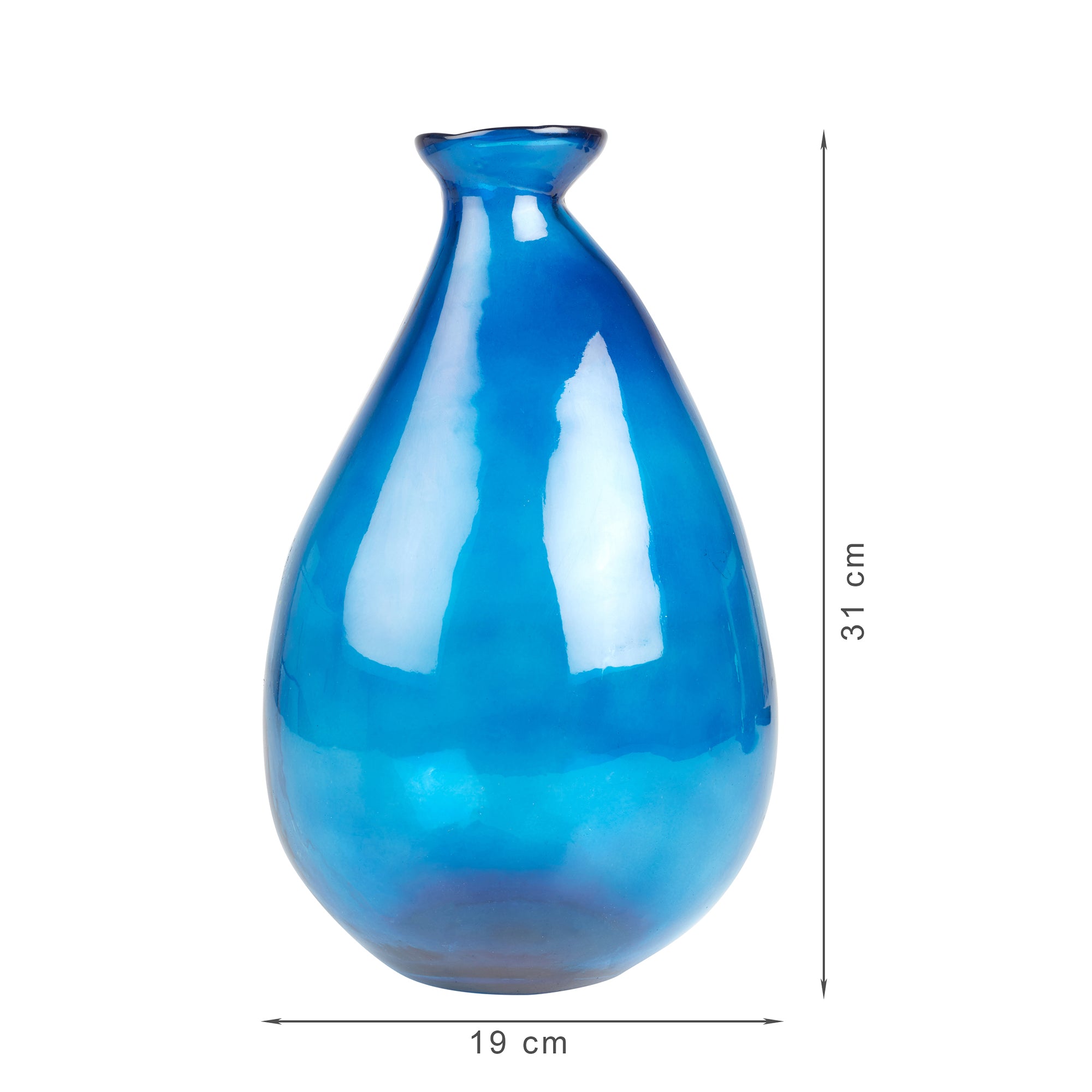 Phiona Glass Modern Organic Shapped Handcrafted 31 Cm Vase in Indigo Colour