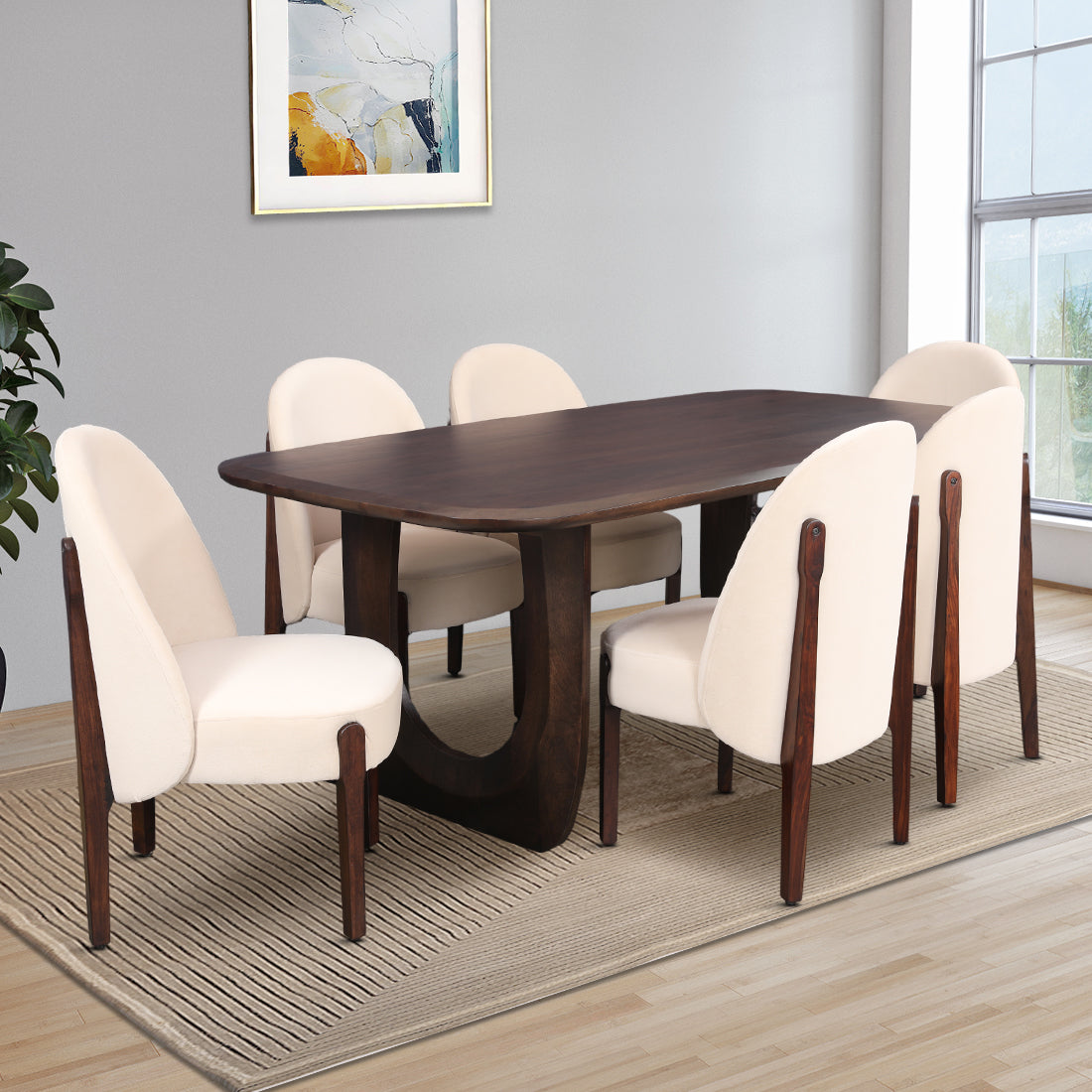 Cressida Solidwood Six Seater Dining Set in Walnut Colour