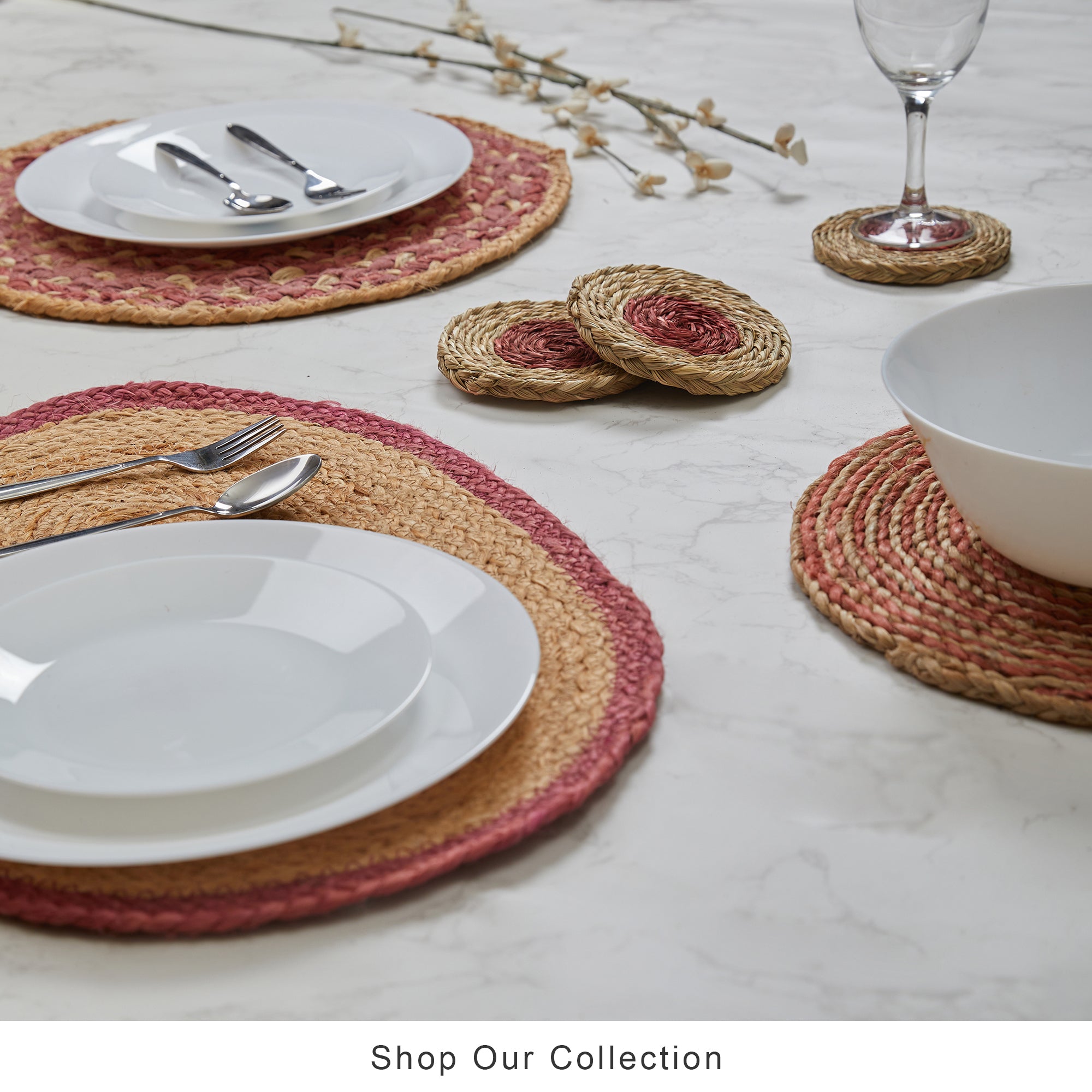 Boho  Handmade Recycled Fabric Placemat Dia 38 Cm in Rust Colour