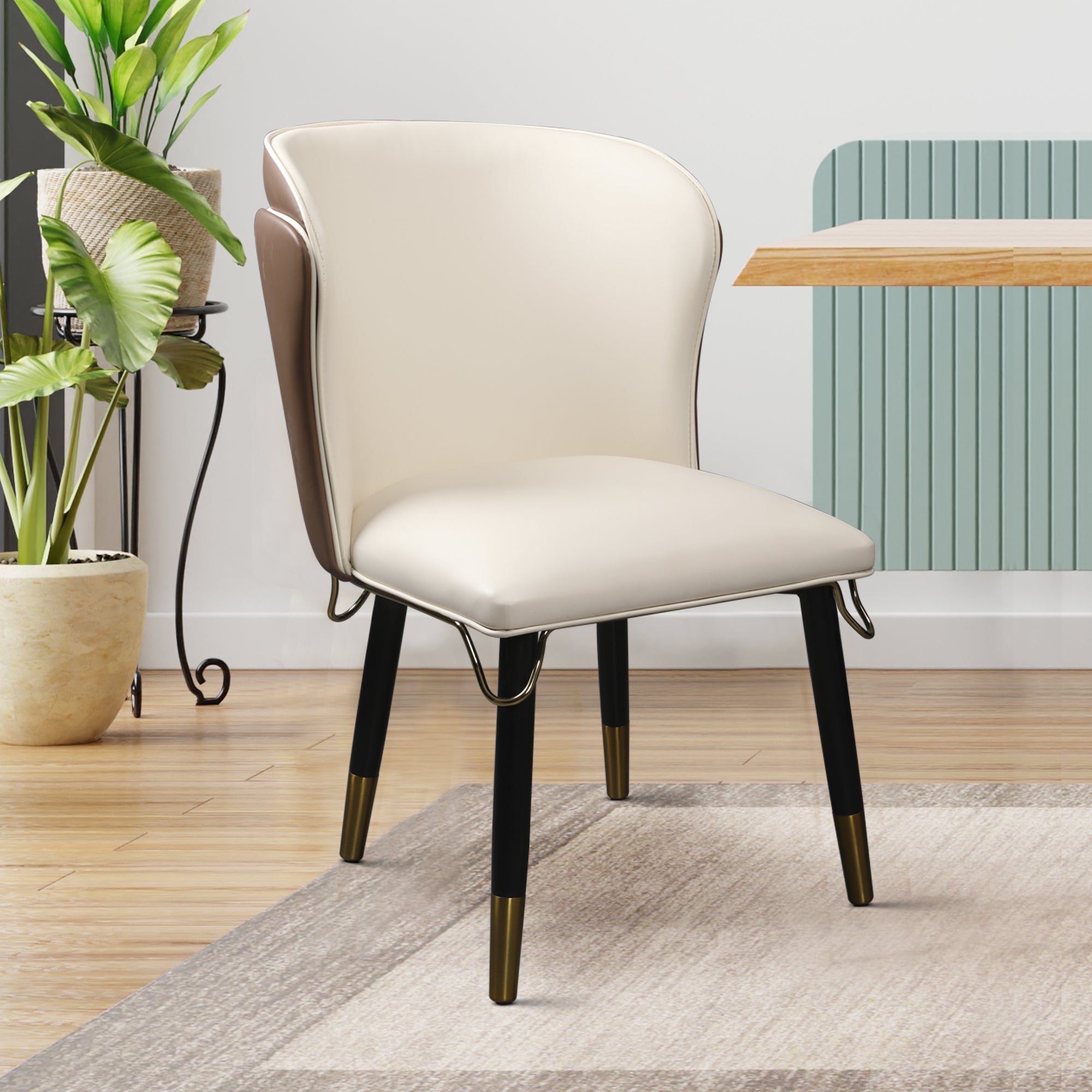 Henry Solidwood Dining Chair (Set of 2) in Beige & Gold Colour