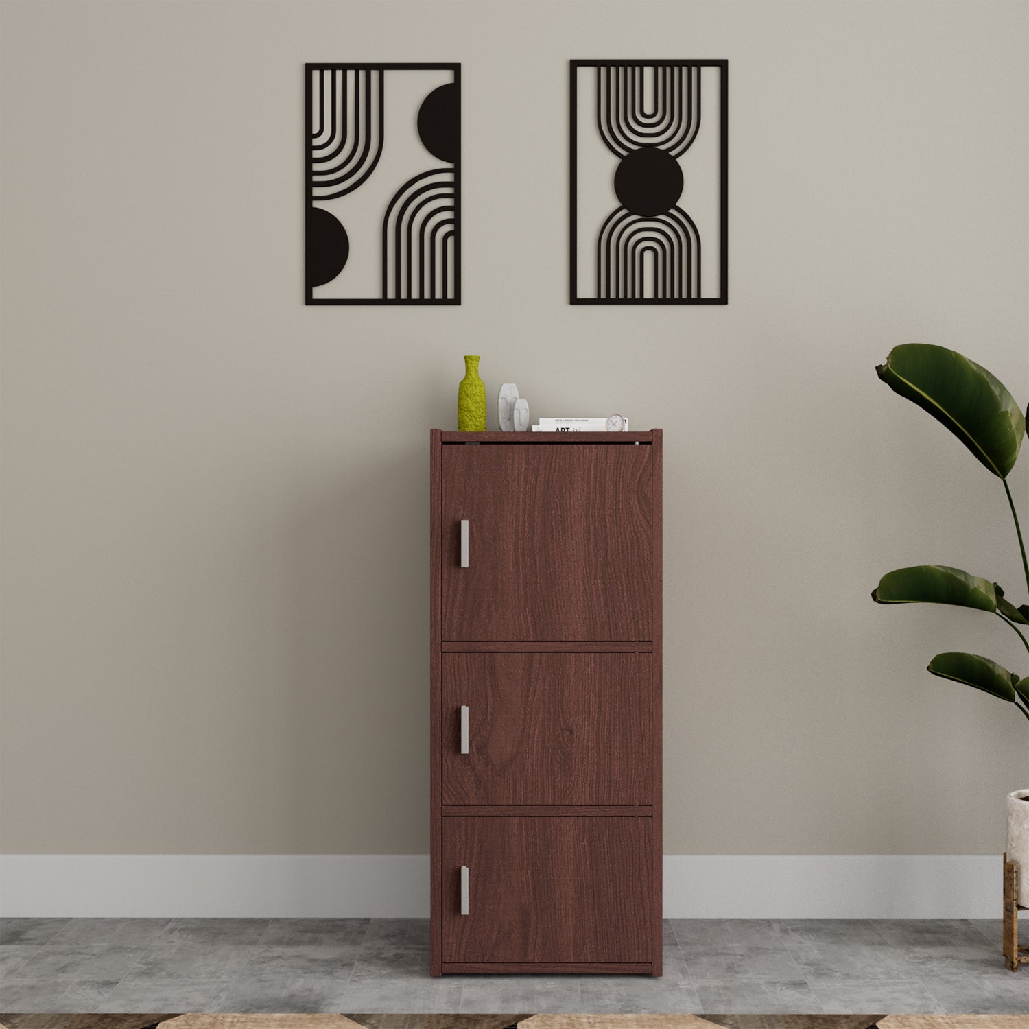 Albert Engineered Wood 3 Tier Cabinet in Cherry Brown Colour