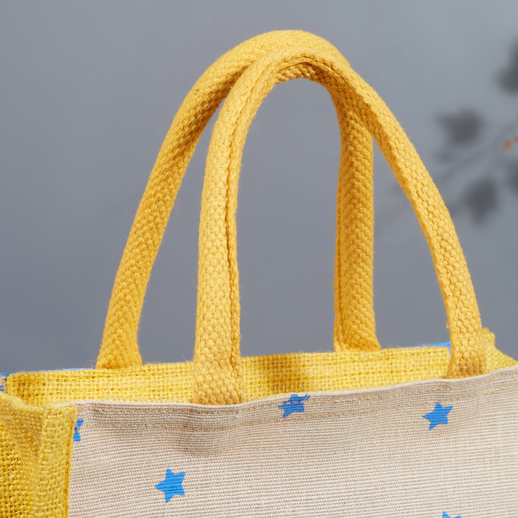Good Life Jute Reversible Stary Night Printed Lunch Bag 25.5 x 25.5 Cm in Navy Blue & Yellow Colour