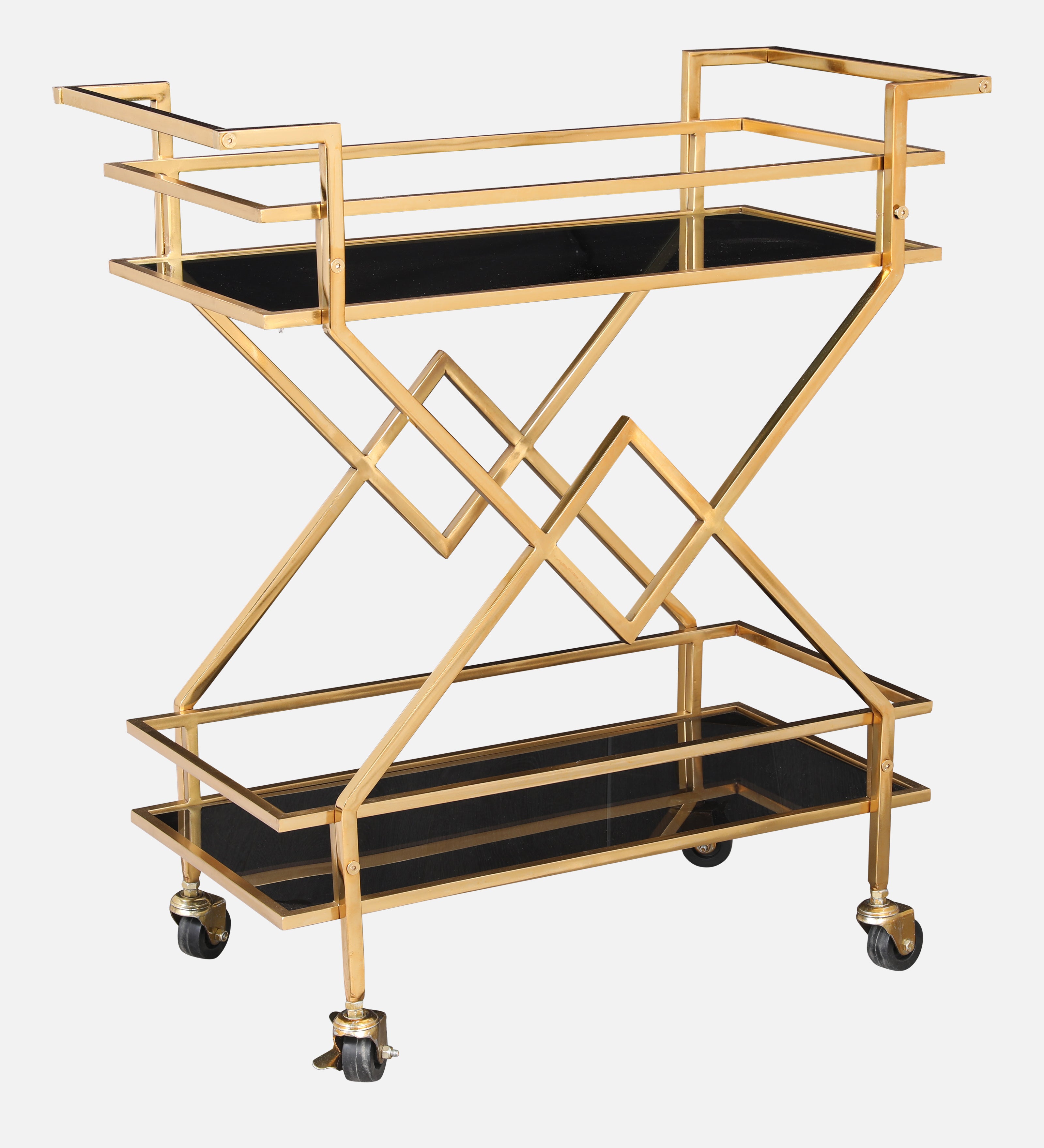 Turin Metal Serving Trolley in Gold & Black Colour