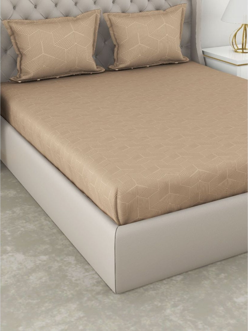 Botanical Cotton King Bed Sheet 274X274 Cm 210 Tc in Beige Colour