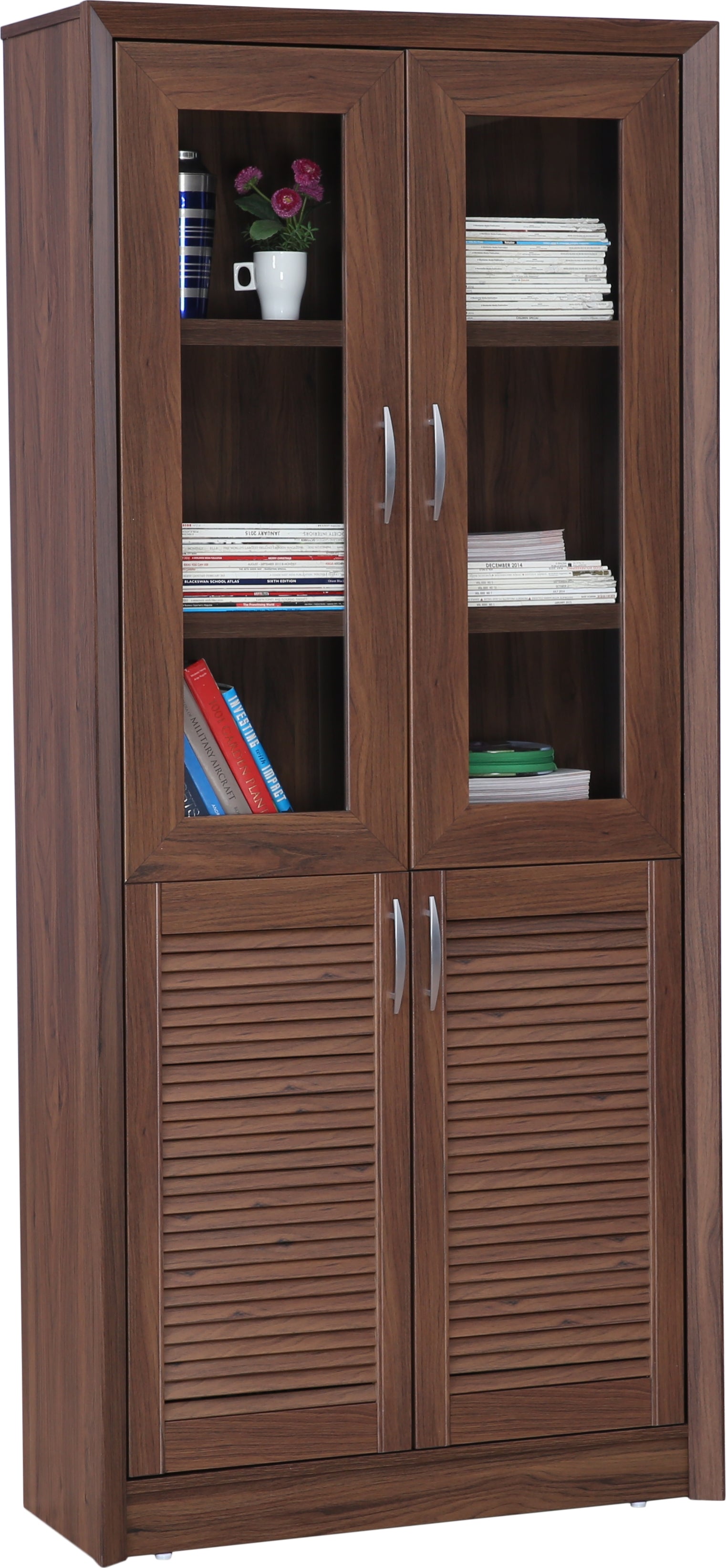 Stark Engineered Wood 4 door Book Case in Walnut Colour