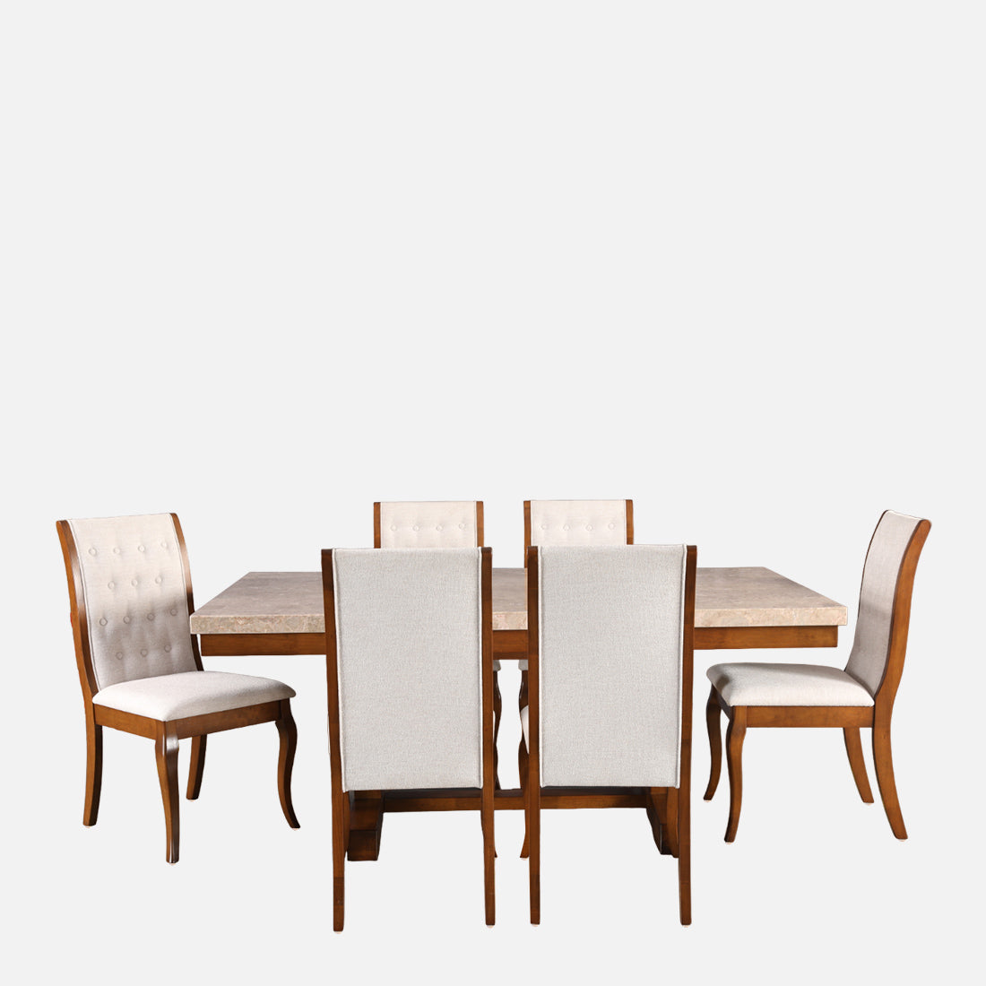 Florentine Marble Finish Six Seater Dining Set in Dark Walnut Colour