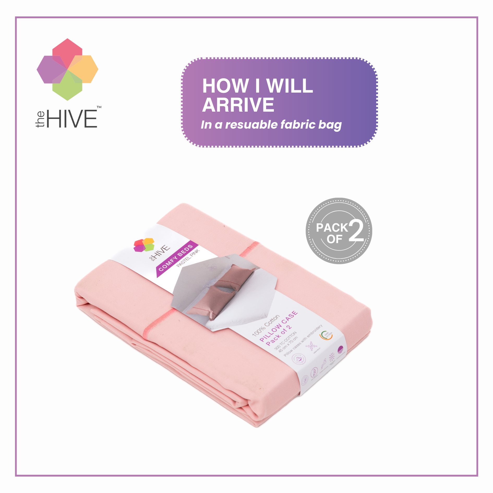 Comfy Beds Set of 2 Pillow Covers Pastel Pink, 45x70cm