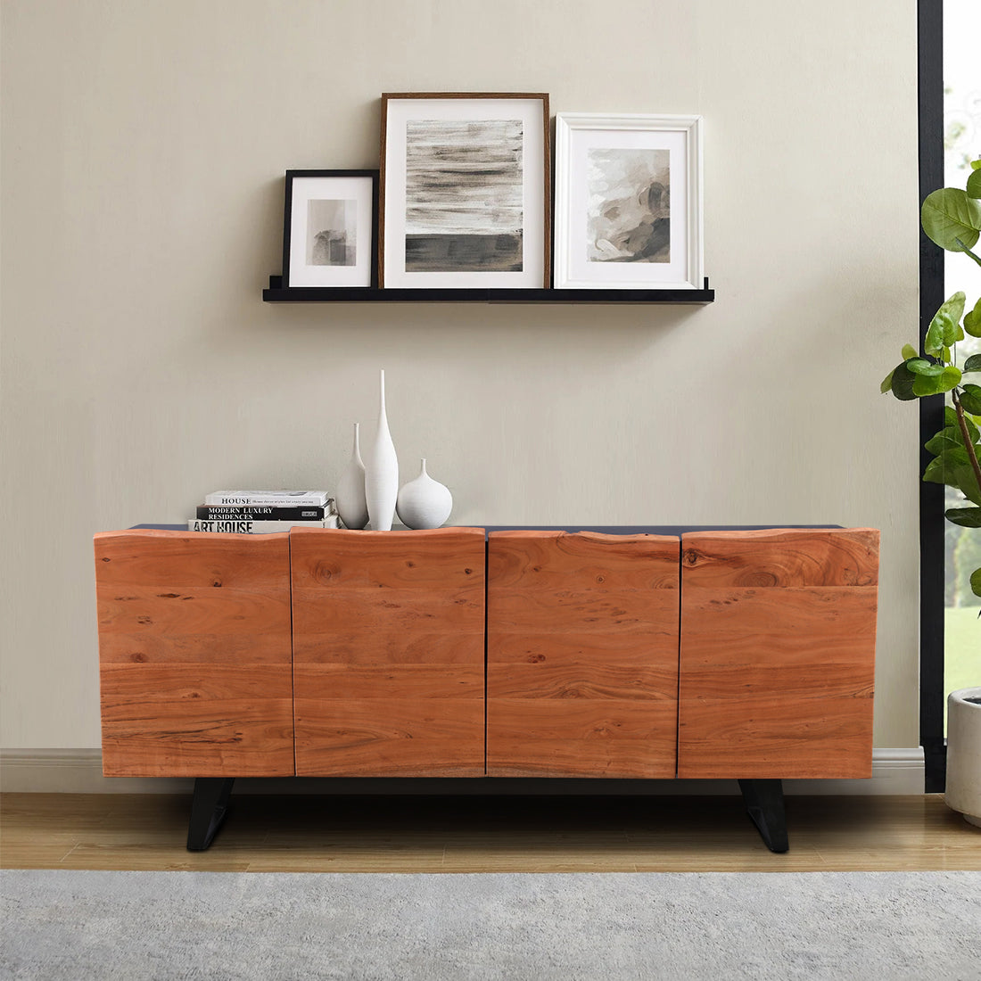 Arduous Acacia Wood Four Door Sideboard in Natural Colour
