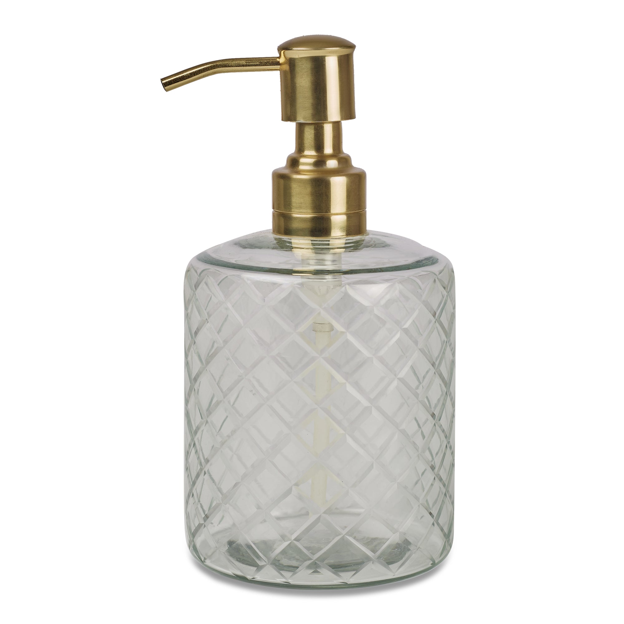 Nora Glass Cut Work Liquid Soap Dispenser in Transparent Colour