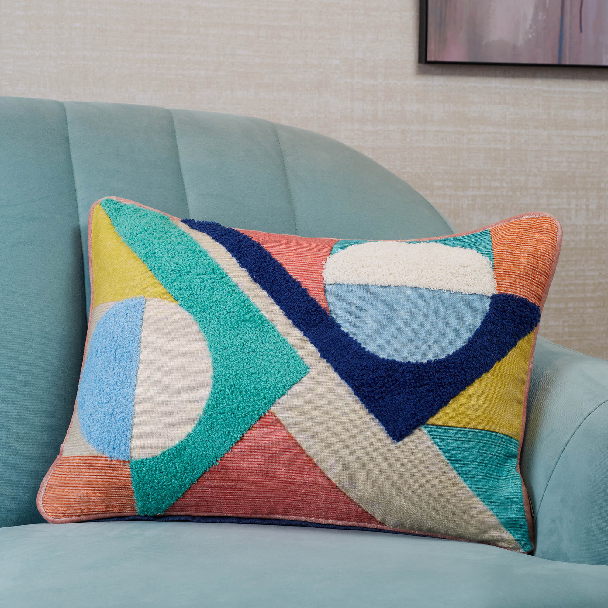 Pop Modern  Crewel Embroidered Cushion Cover 35x50 Cm in Multi Colour
