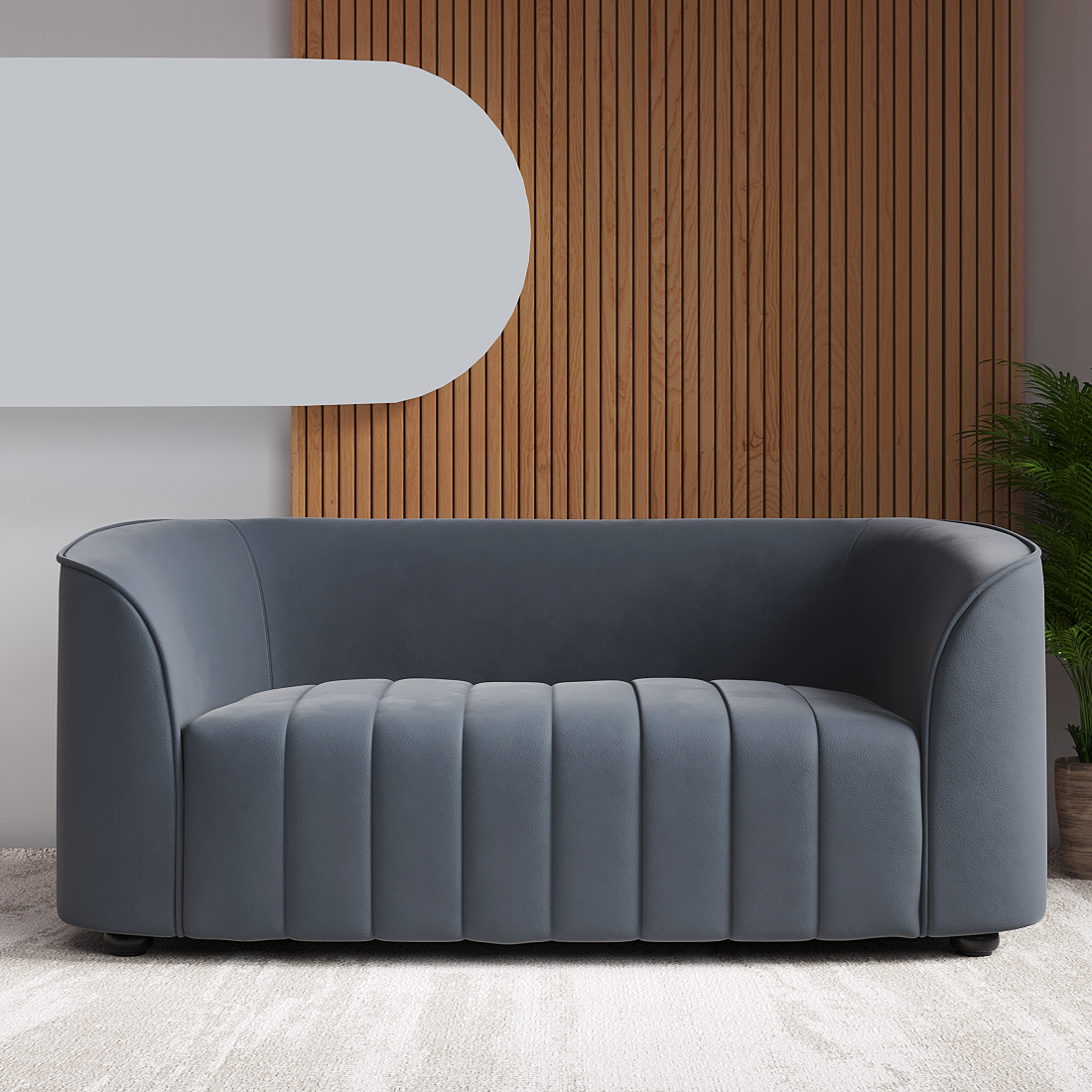 Elise Velvet Fabric Two Seater Sofa in Dark Grey Colour
