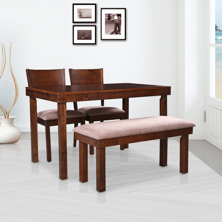 Hopton Solidwood Four Seater Dining Set With Bench in Walnut Colour