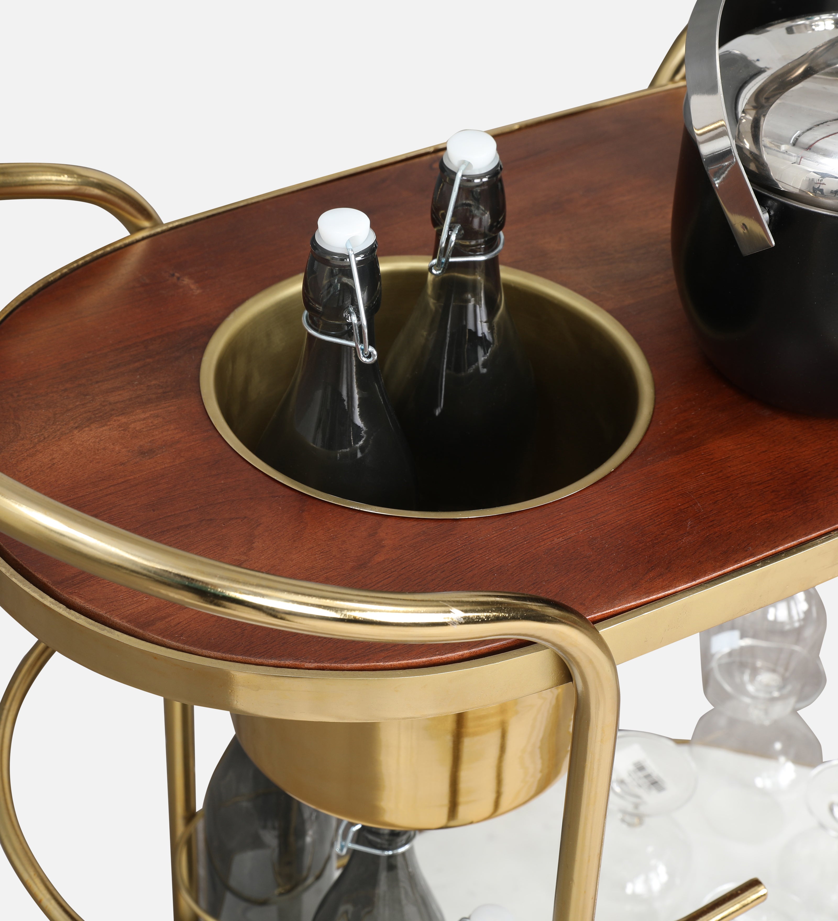Martini Metal Serving Trolley in Brown & Gold Colour