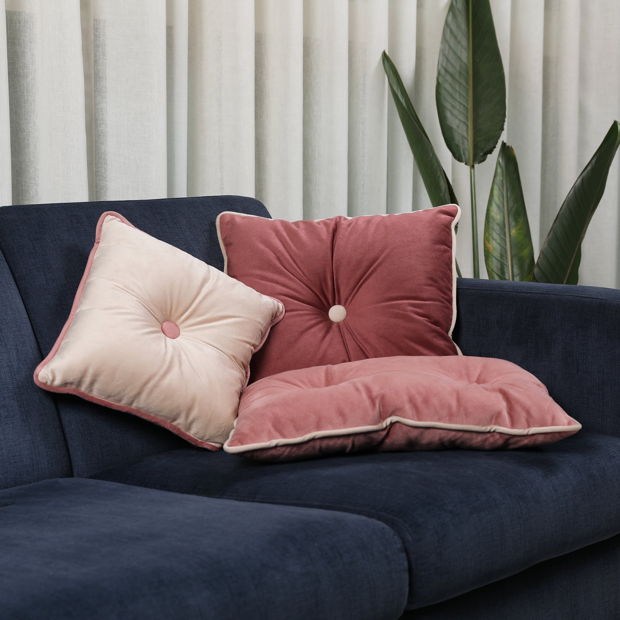 Velvet Solid Dori Filled Cushion Rose, 40X40cm