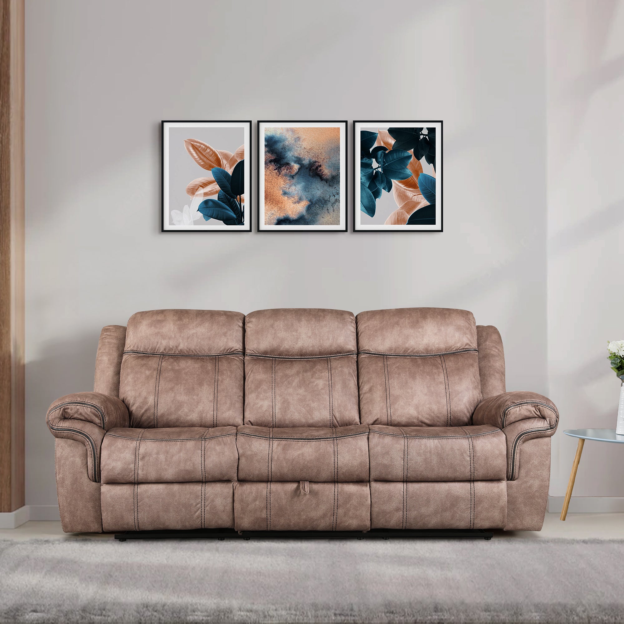 Enfield Fabric 3 Seater Recliner in Brown Colour