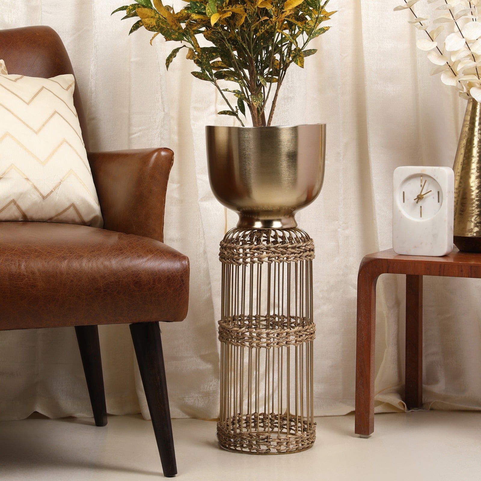 Cosmos Metal Planter 66 cm in Gold Colour