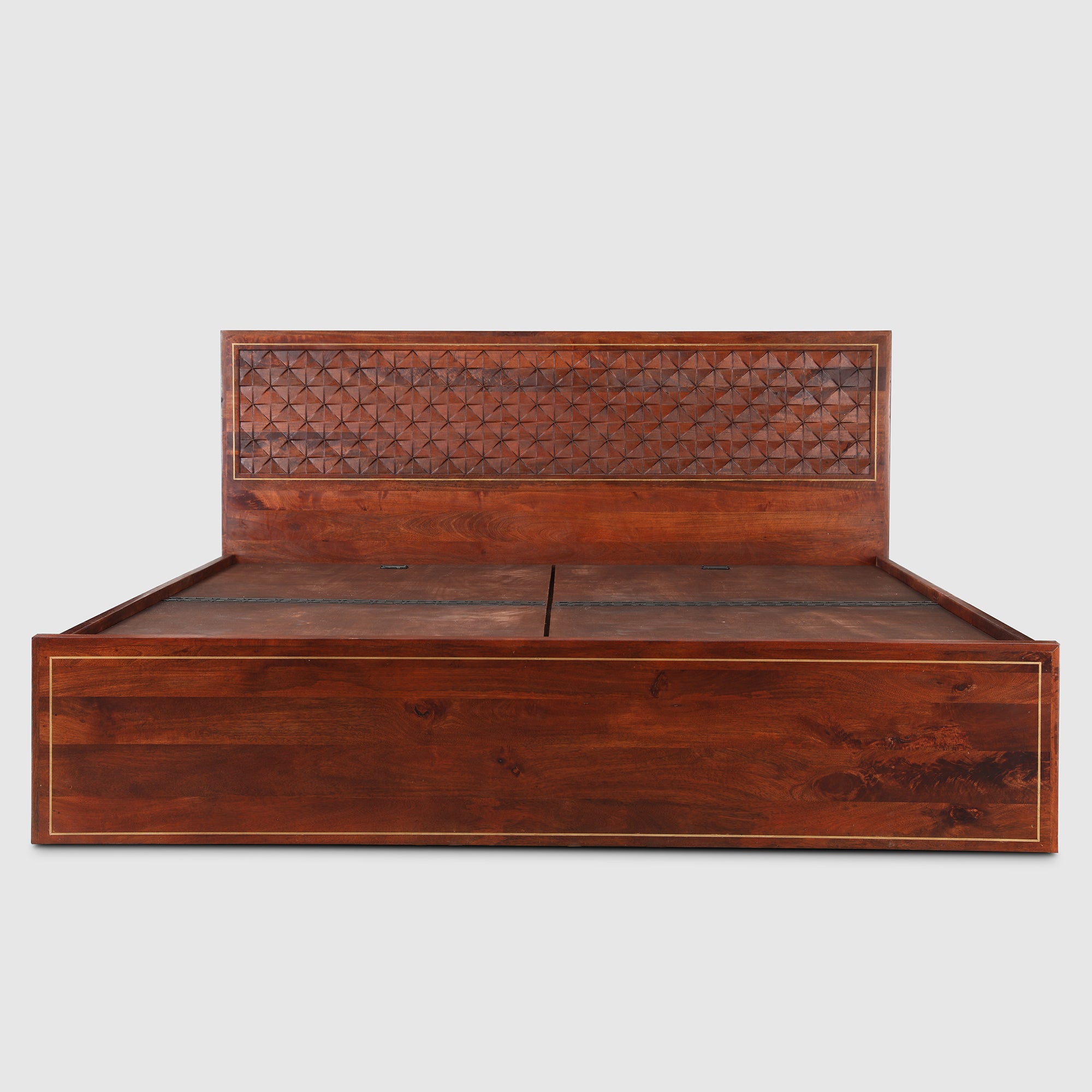 Phoolkari Sheesham Wood Queen Bed in Honey Finish Colour