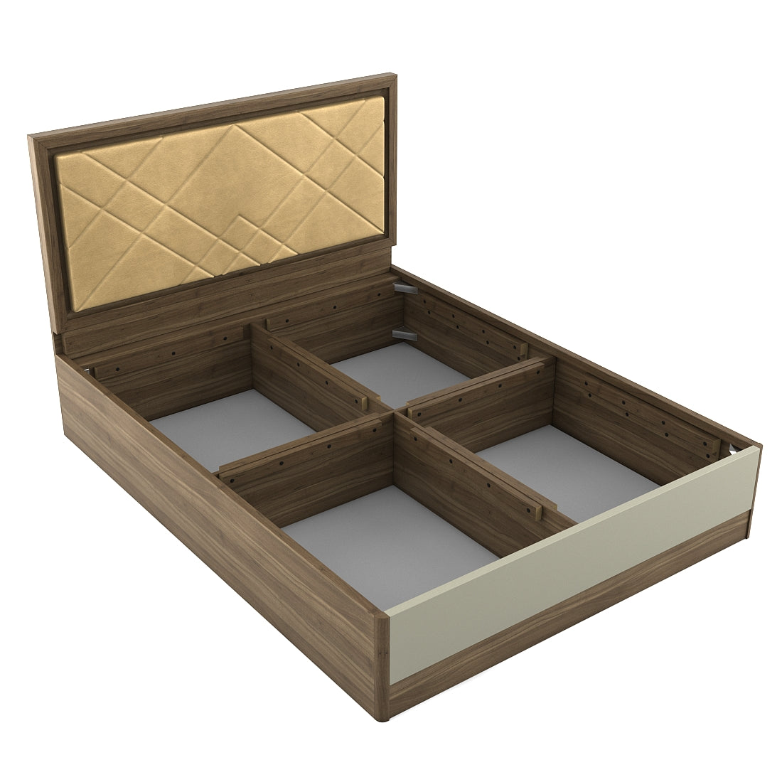 Petra Queen Bed With Box Storage in Walnut Colour